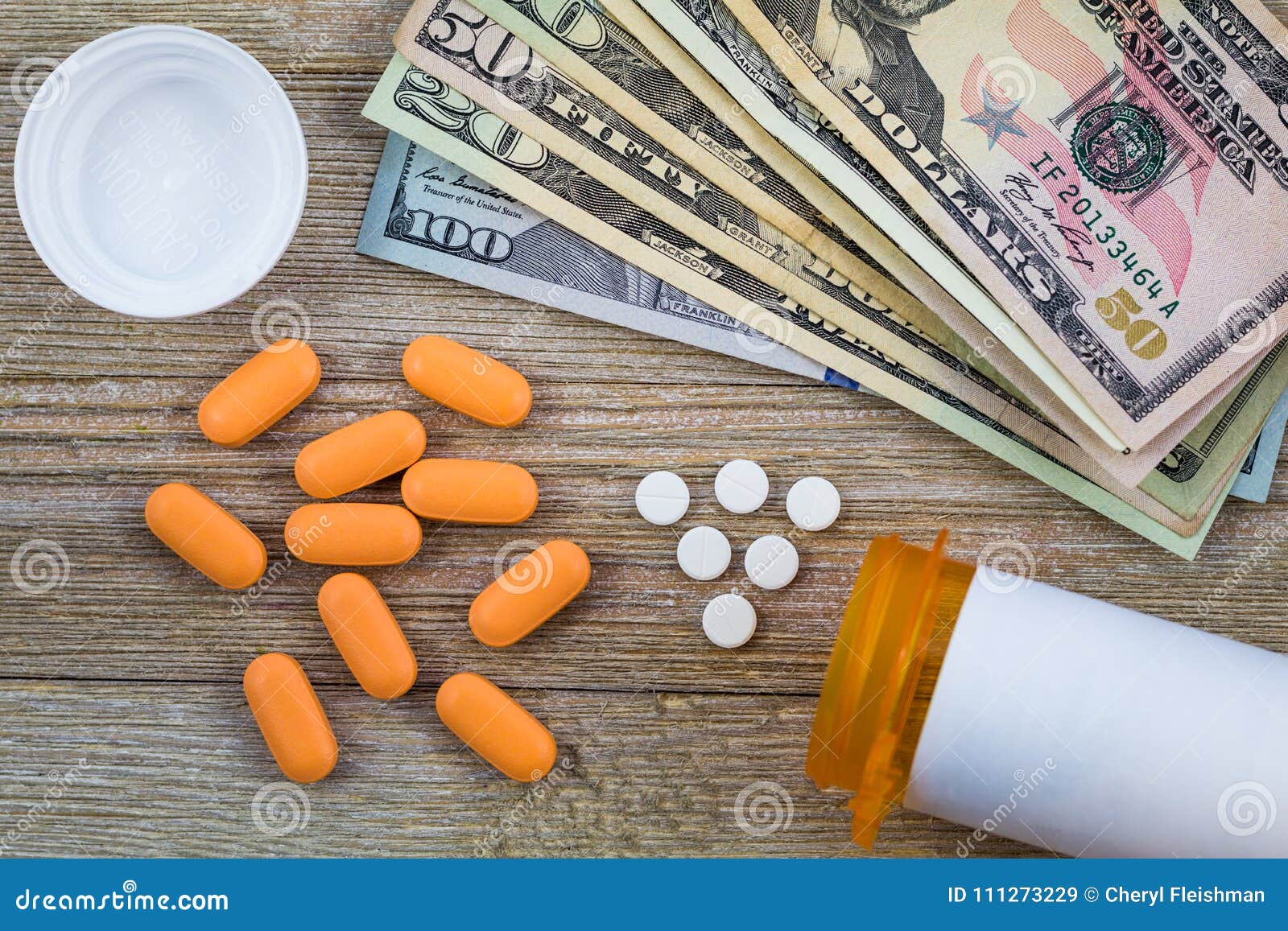 prescription medicine on dollars for pharmaceutical industry concept