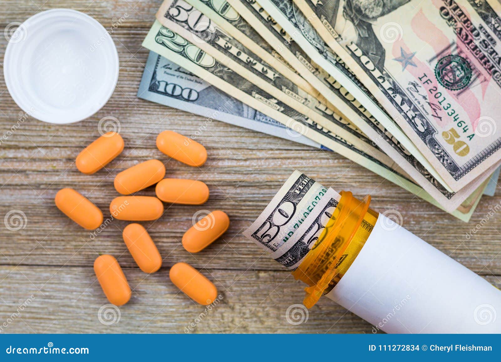prescription medicine on dollars for pharmaceutical industry concept