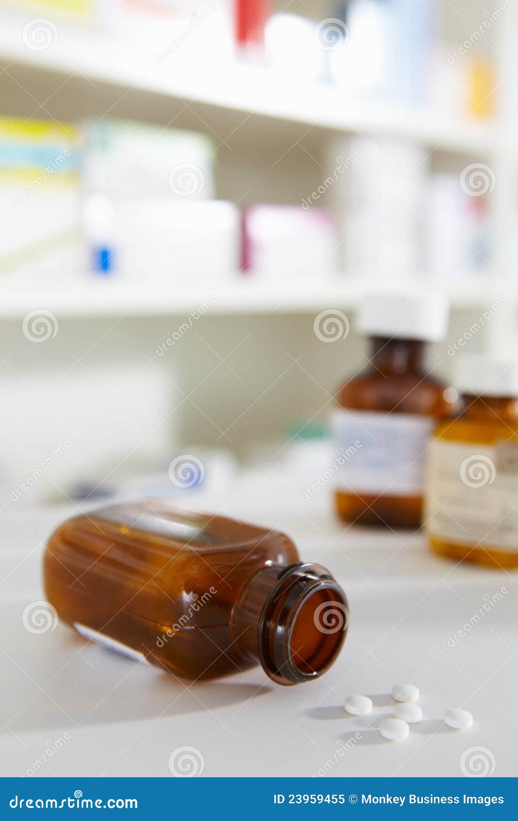 Prescription Pill Bottles on Pharmacy Shelf Stock Image Image of side, round 23959455