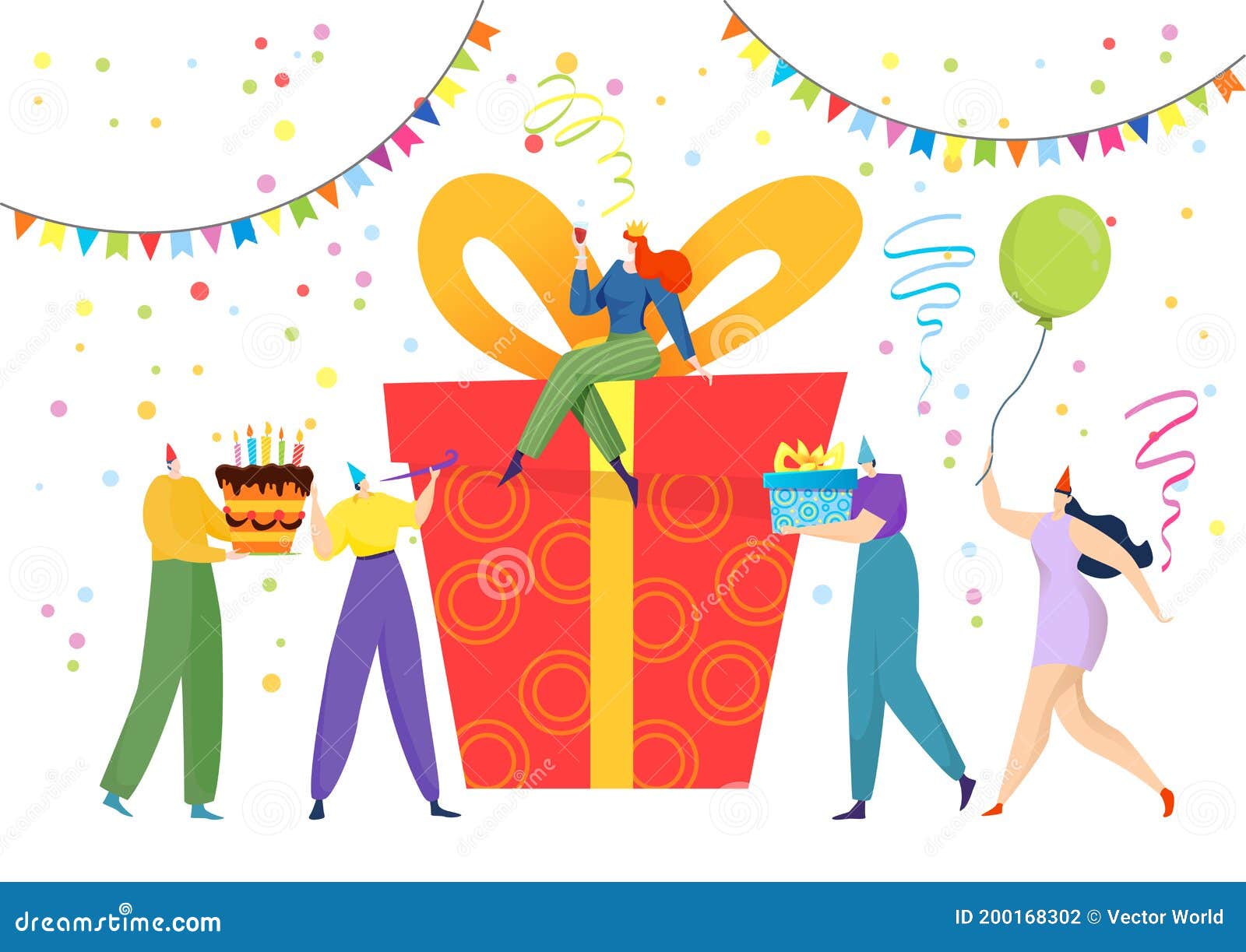 Present Gift Box, Vector Illustration. Happy Birthday Party, People ...