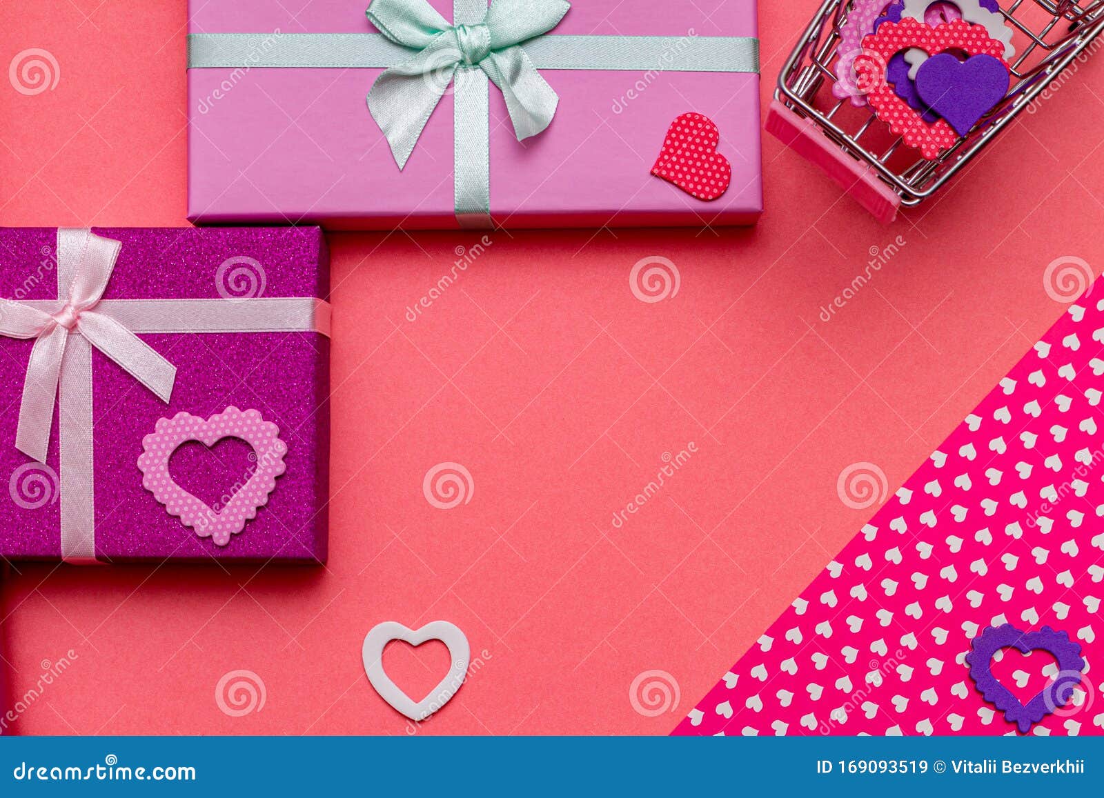 Present Gift for Valentine Day with Hearts on the Pink Background Stock ...