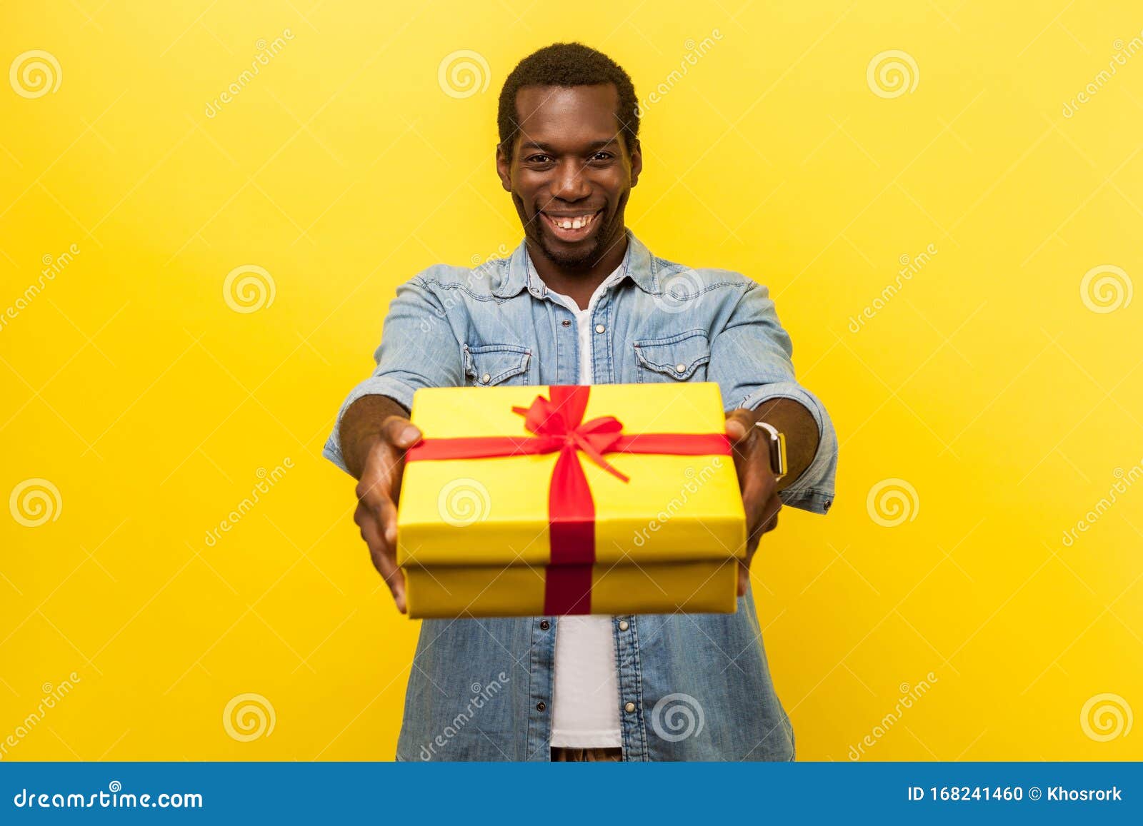 This Present for You! Portrait of Happy Generous Man Giving Wrapped ...