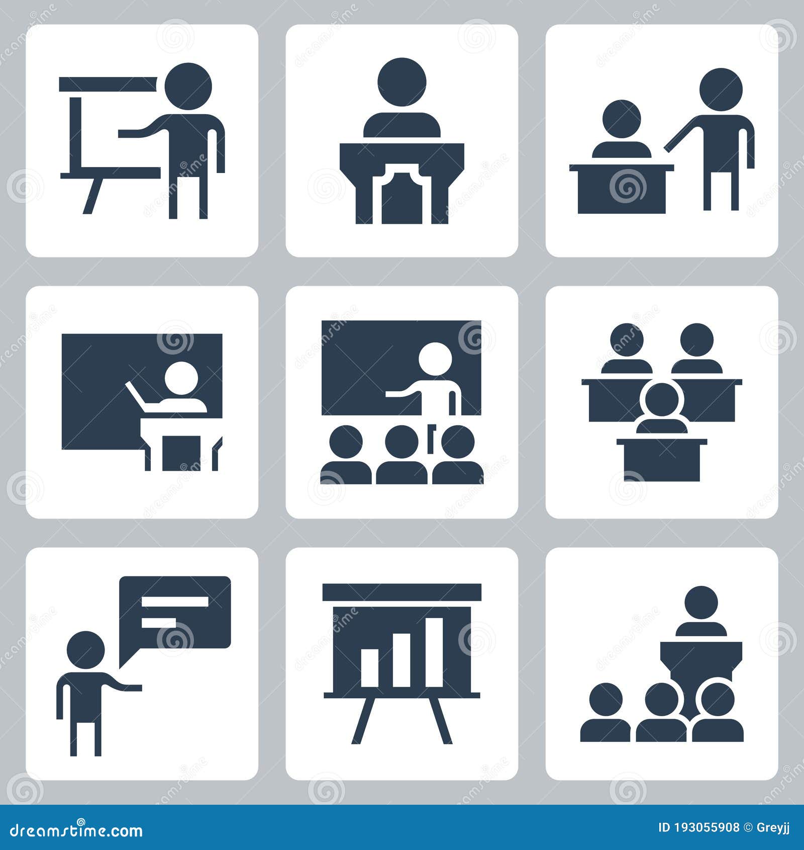 presentation and teaching related icons in glyph style 2