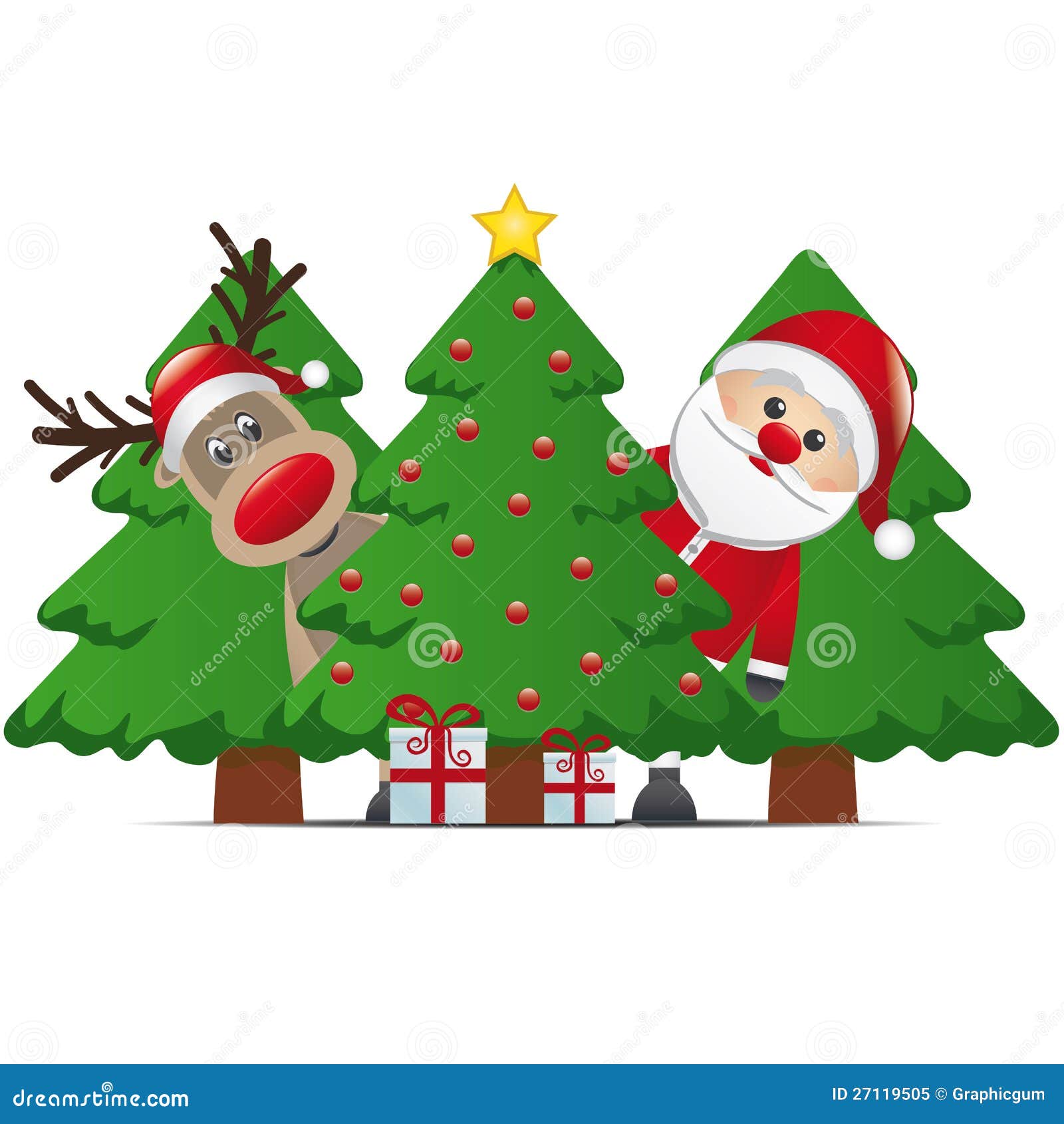 Presente Da árvore De Natal De Papai Noel Da Rena Ilustração Stock -  Ilustração de alegre, sazonal: 27119505