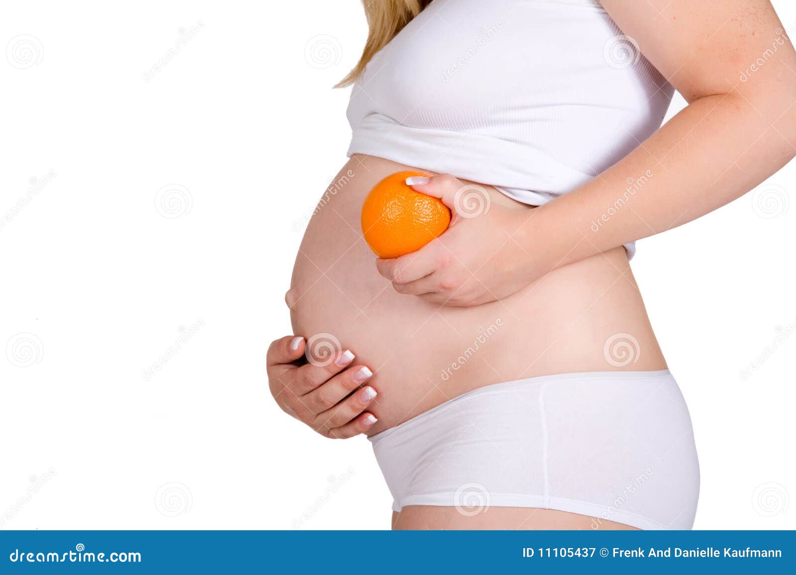Presenting Orange in Front of My Pregnant Belly Stock Image Image of