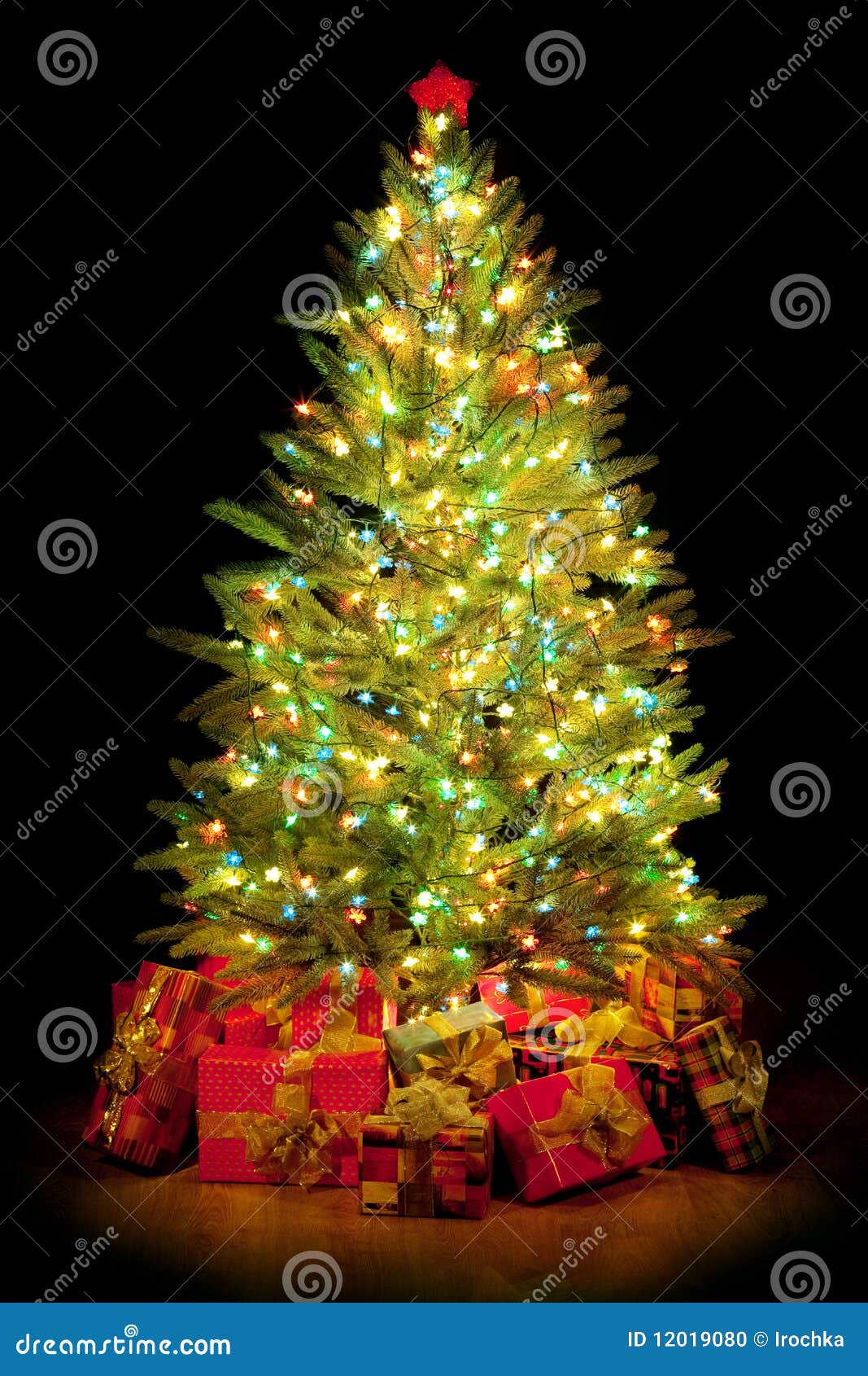 presents around christmas tree