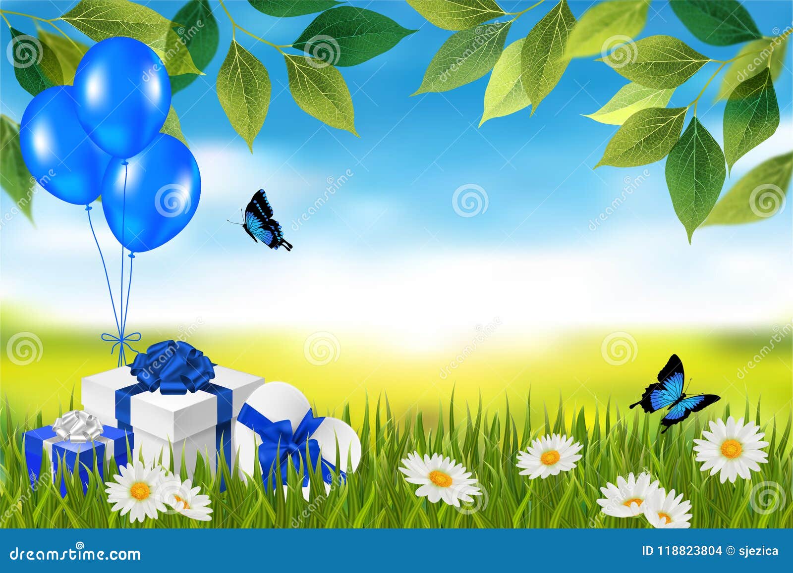 Presents in Grass. Natural Background. Vector Stock Vector ...