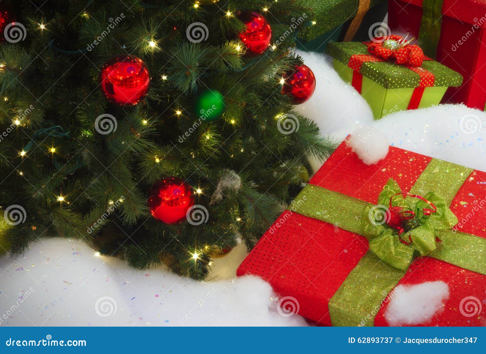 Presents Under Christmas Tree in the Snow Stock Image Image of