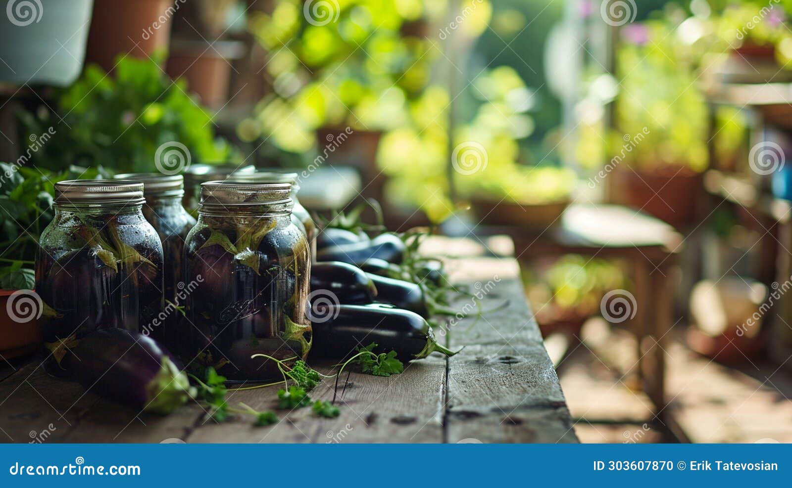 Preserved Eggplants in a Jar. Selective Focus Stock Photo Image of