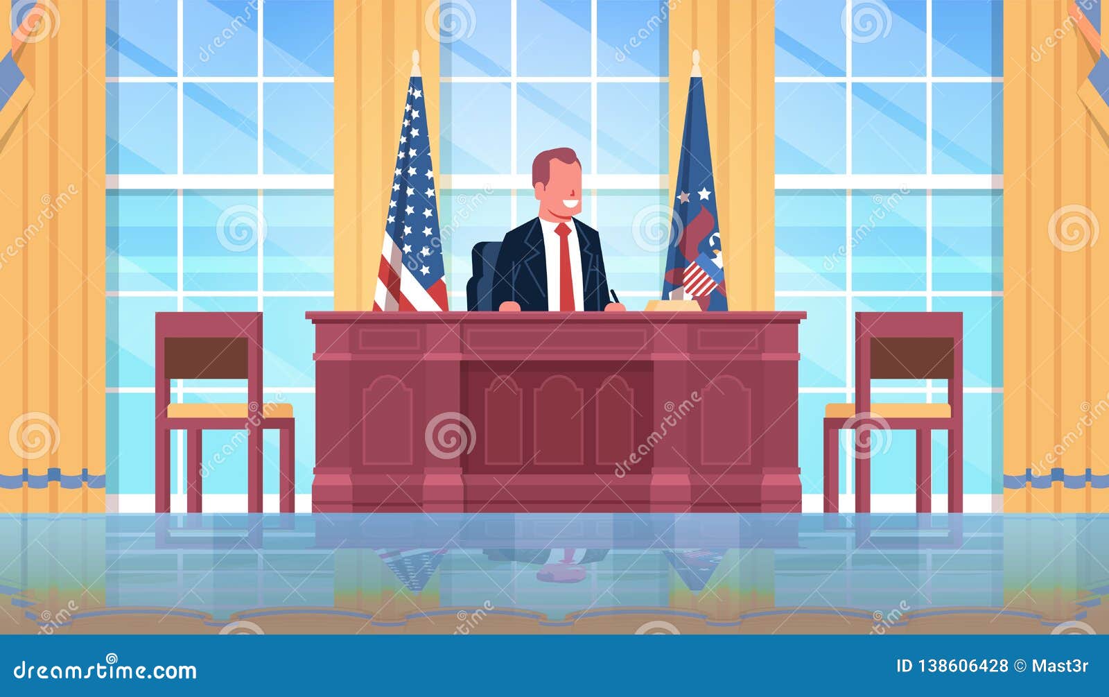 President Sitting Workplace Wooden Furniture Usa National Flag