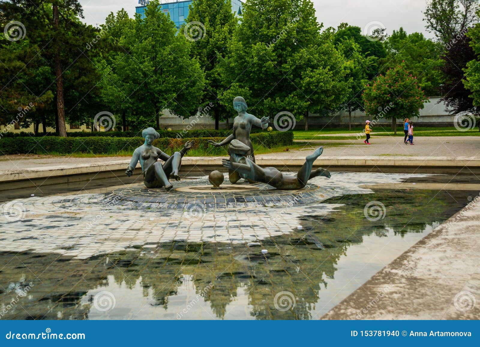 presidential palace gardens with young girls sculpture, bratislava, slovakia. prezidentsky palac