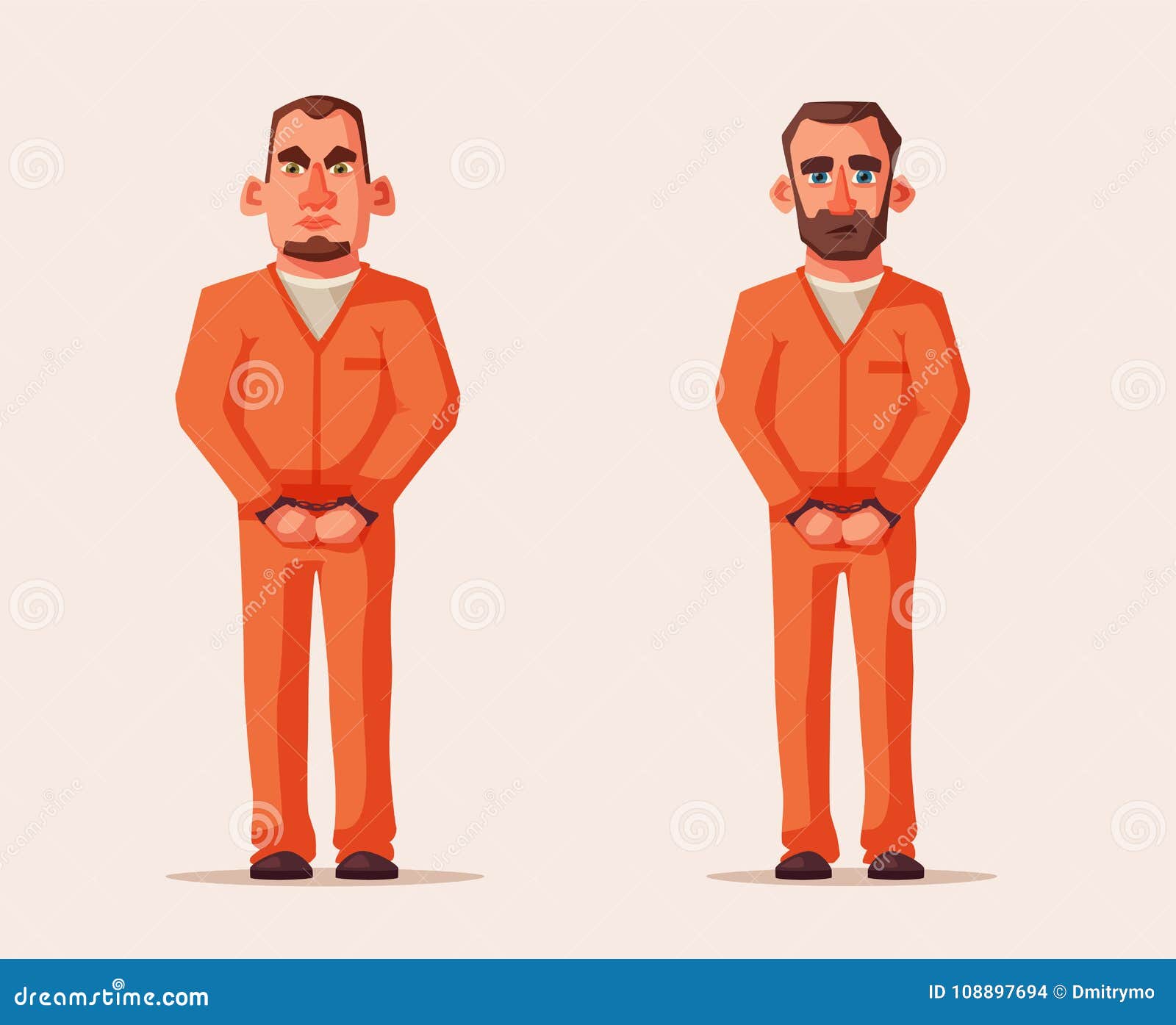 Presos en la prisión Diseño de carácter Ilustración de la historieta Criminal en uniforme de la naranja Demandados enojados y tristes