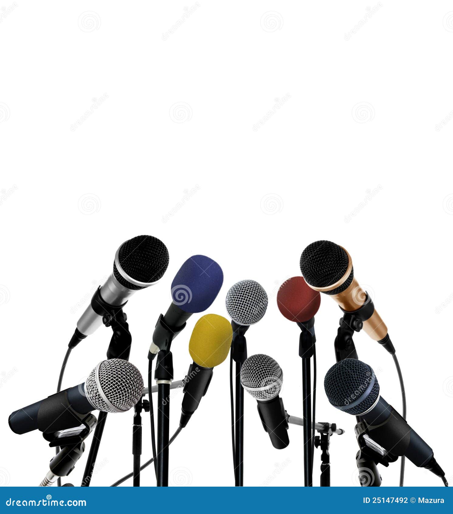 press conference with standing microphones
