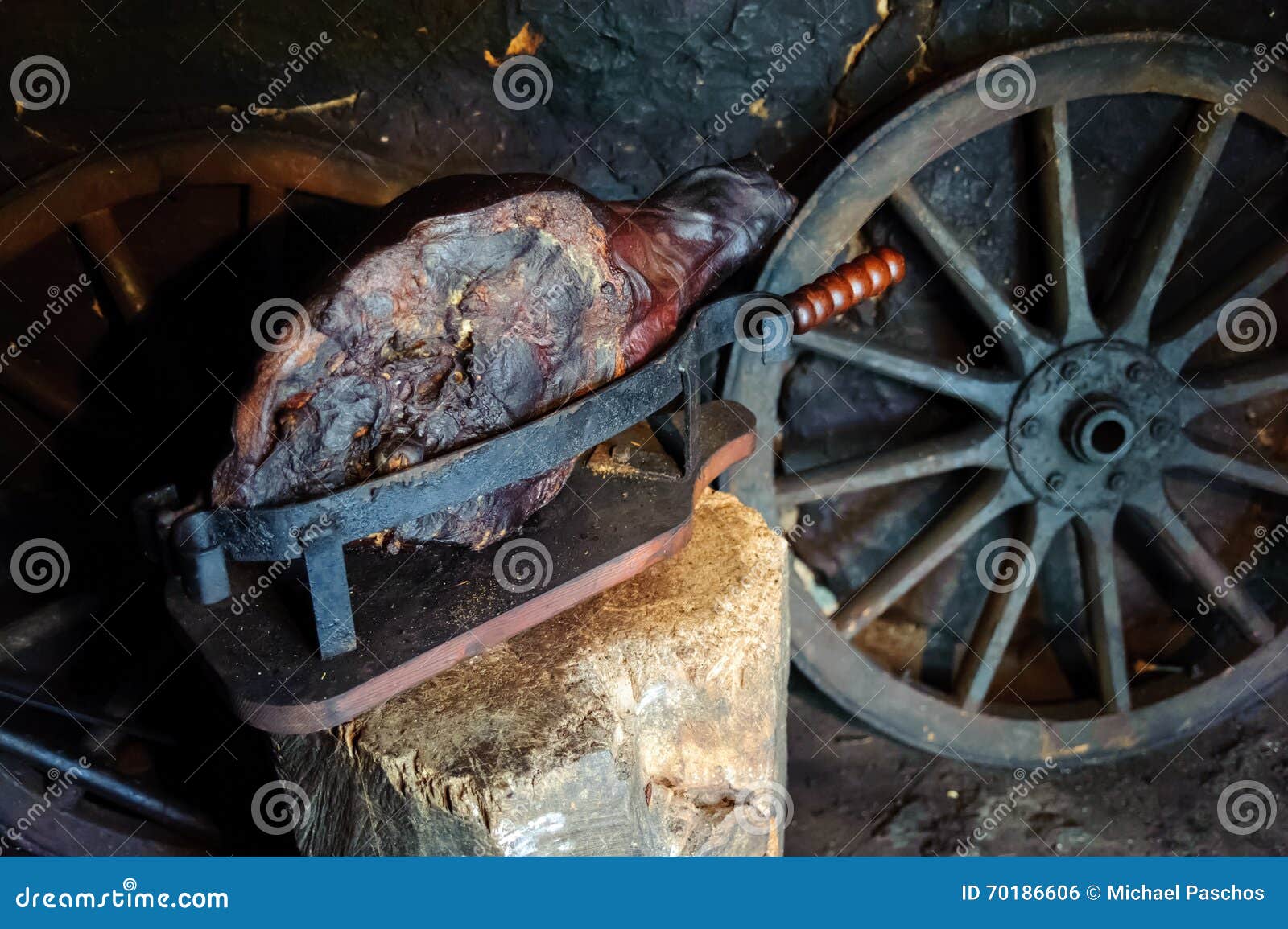 pressed smoked ham in smokehouse