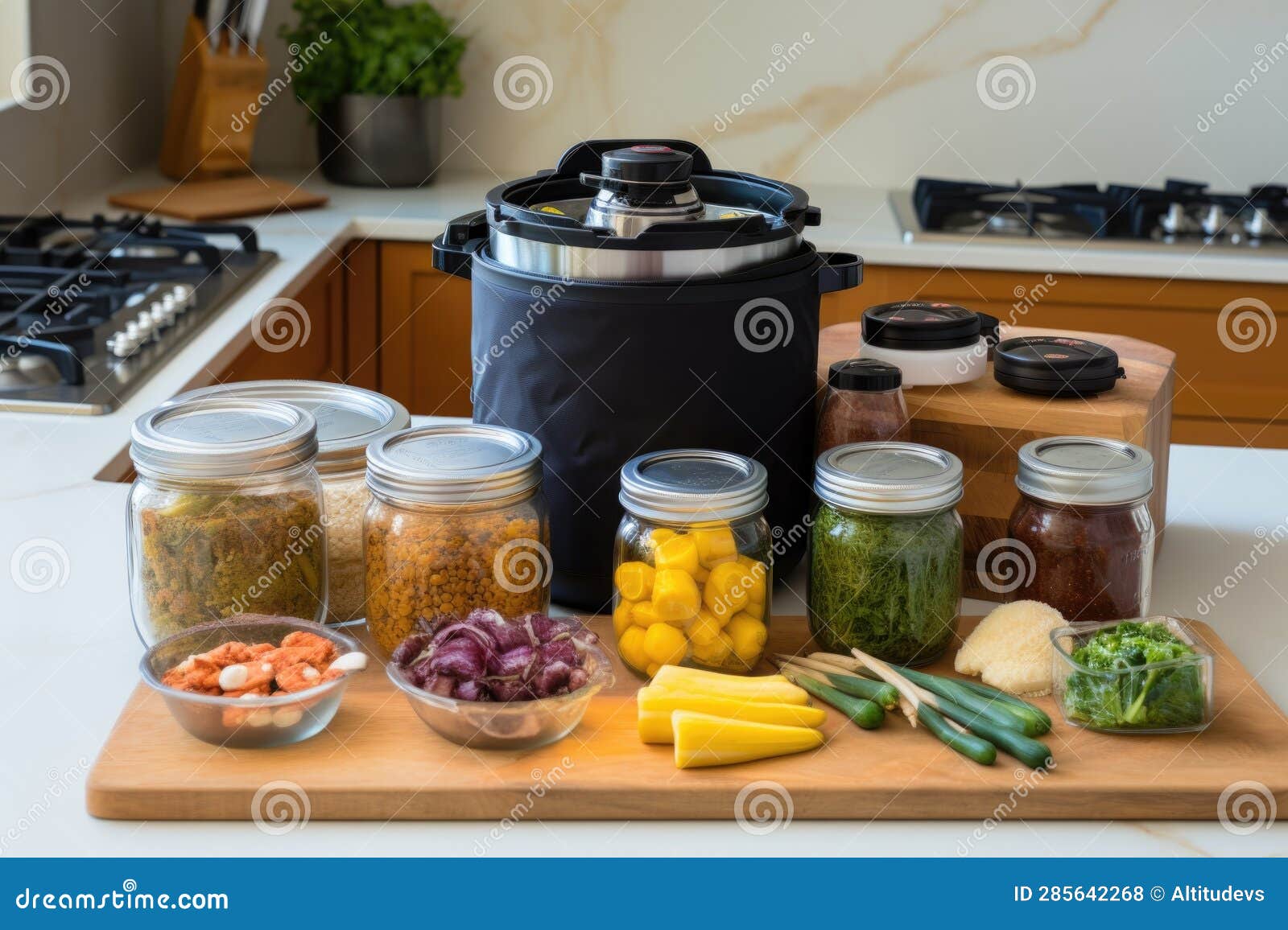 Pressure Cooker with Various Meal Prep Containers Stock Illustration Illustration of