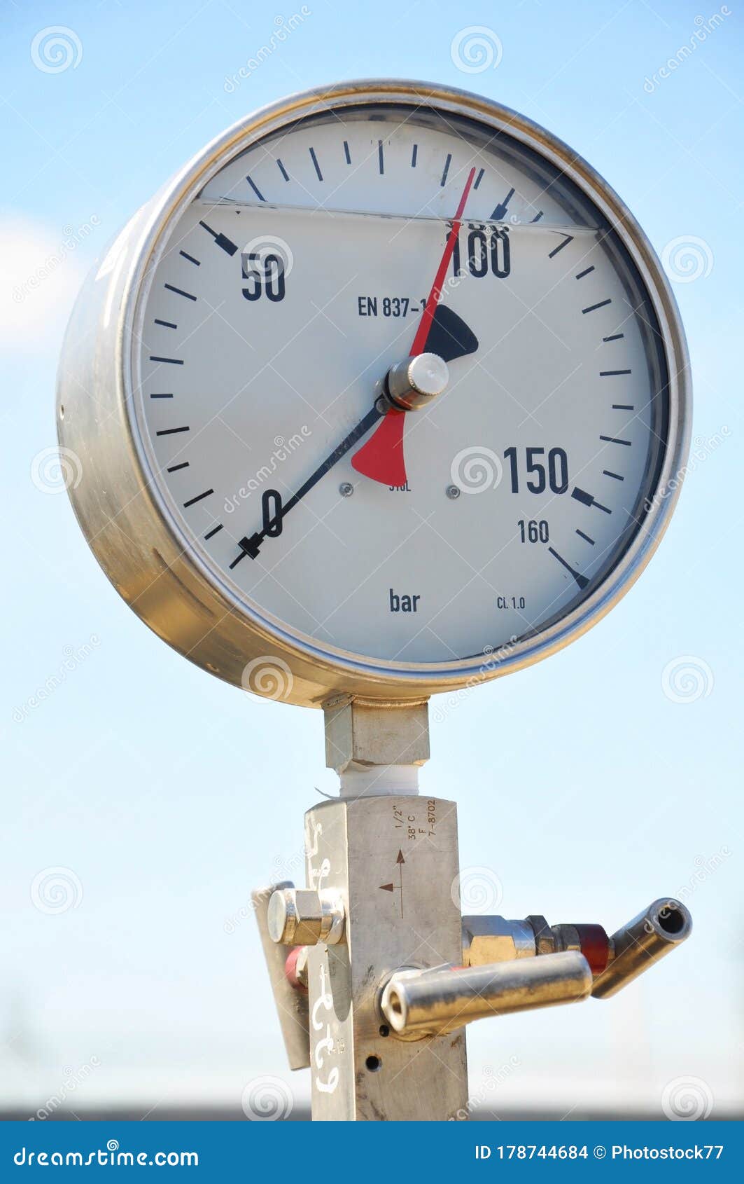 The Pressure Dial Gauge Installed on Oil Line Stock Photo Image of