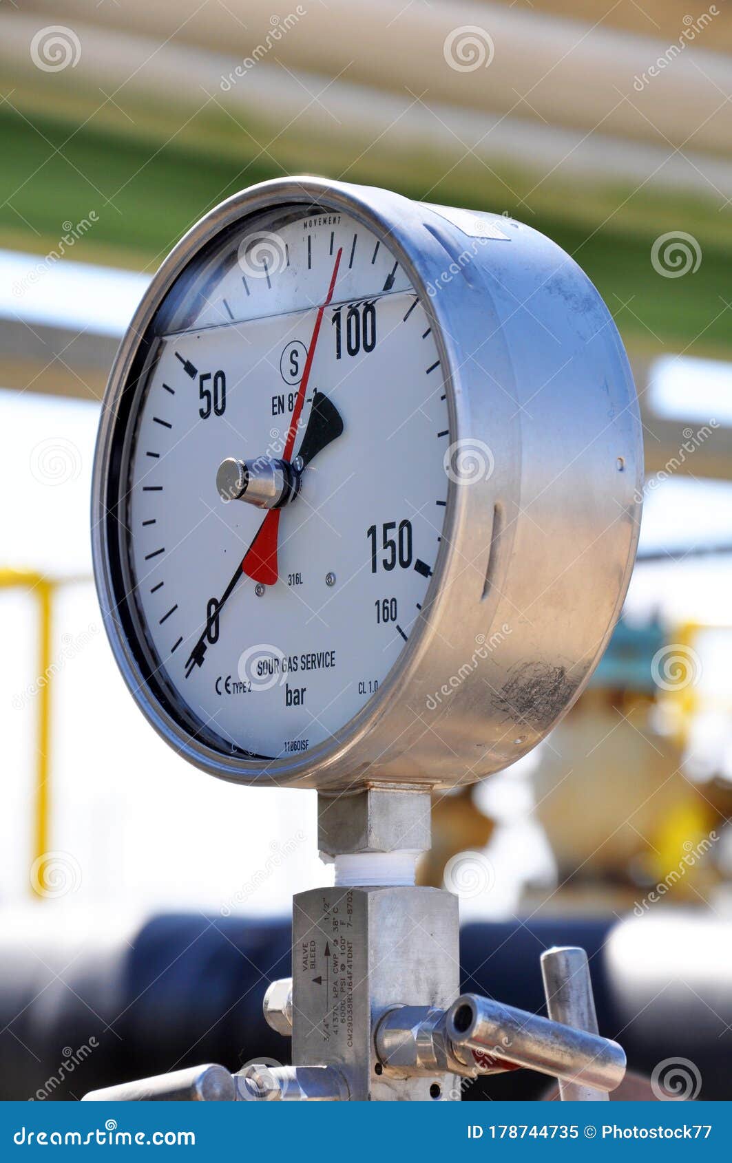 The Pressure Dial Gauge Installed on Oil Line Stock Image Image of
