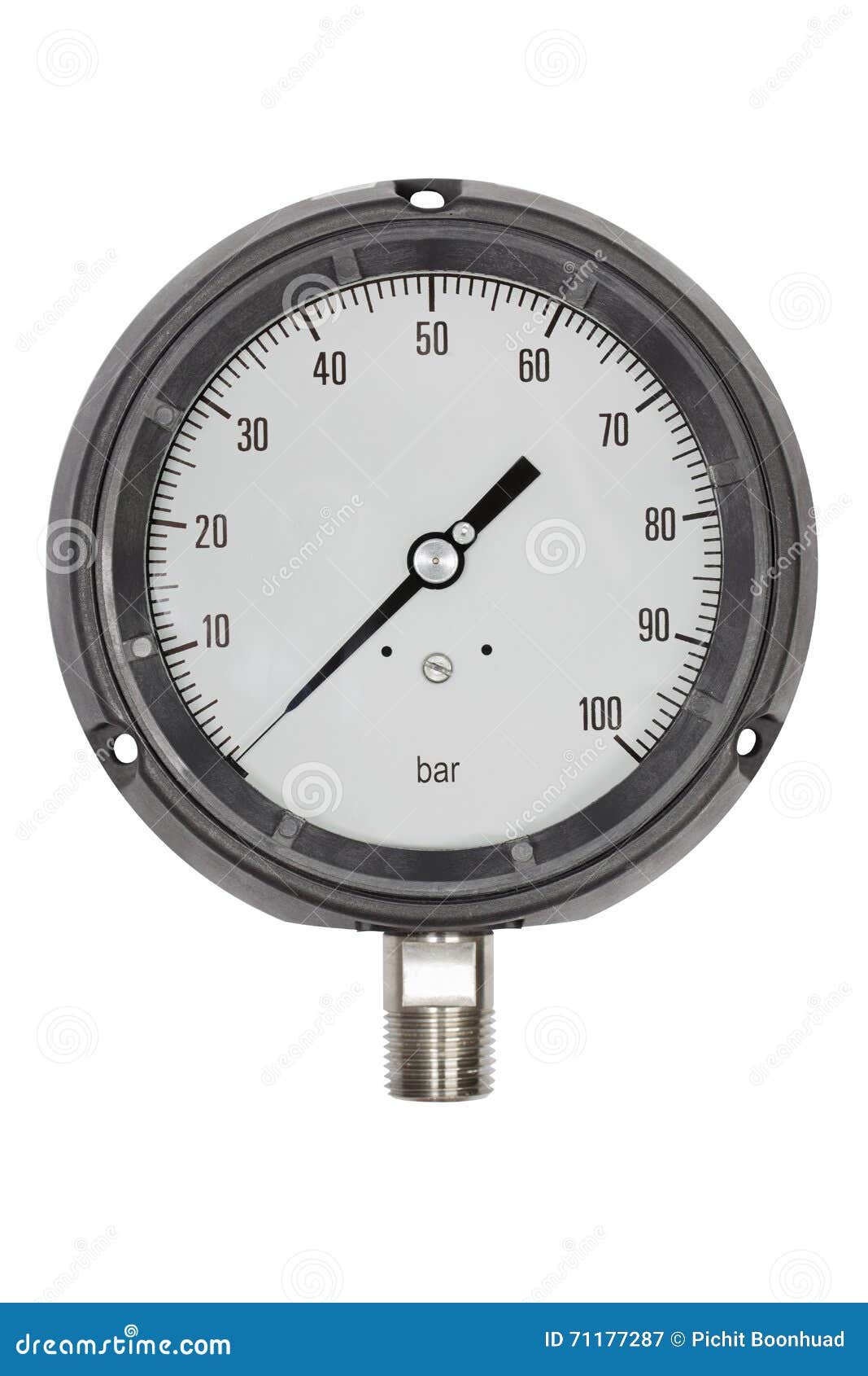 Pressure Gauge in BAR Unit bourdon Tube Type Isolate on White with