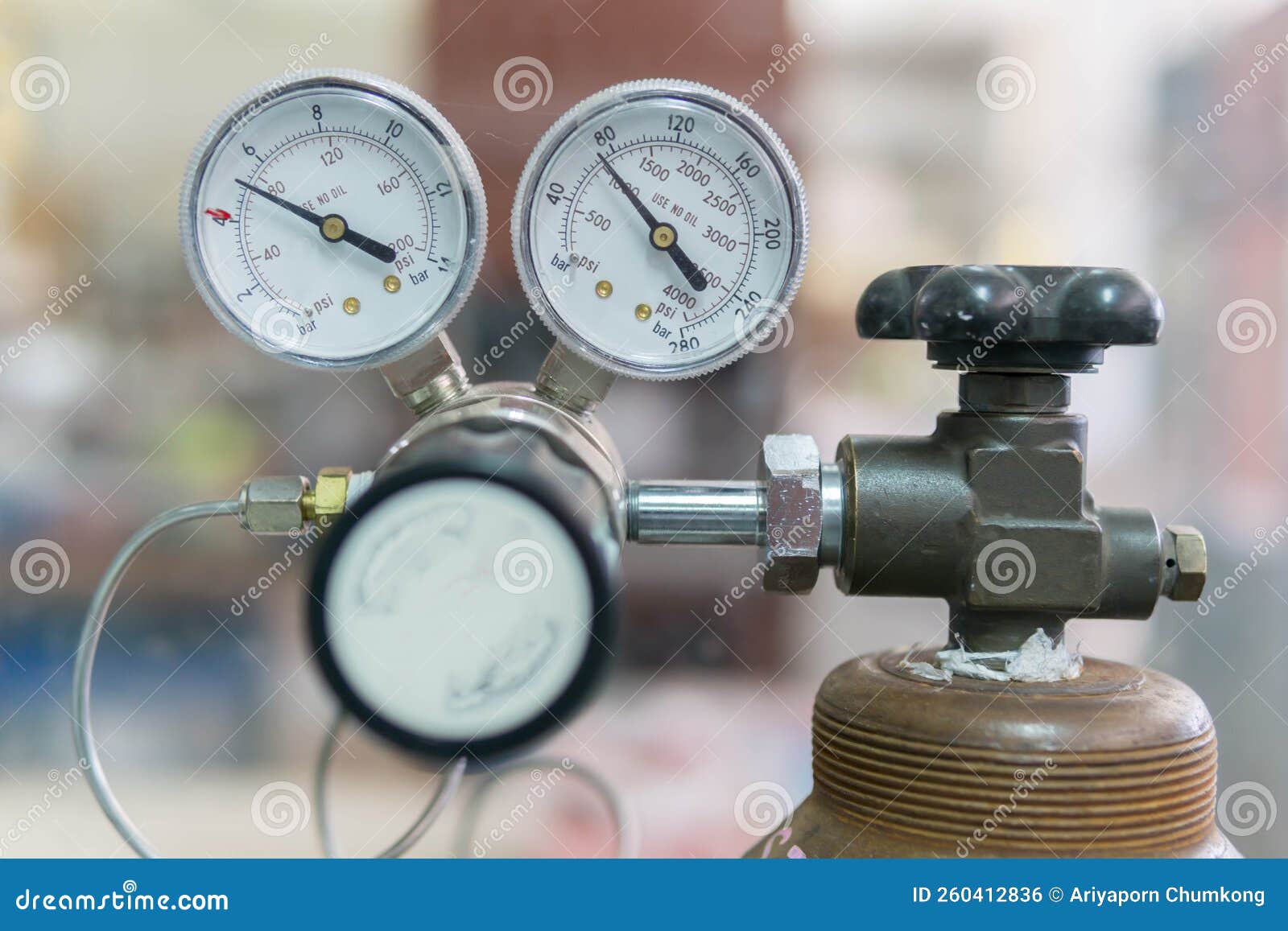 Pressure Gauge, Pressure Gauge on a Gas Regulator in a Laboratory