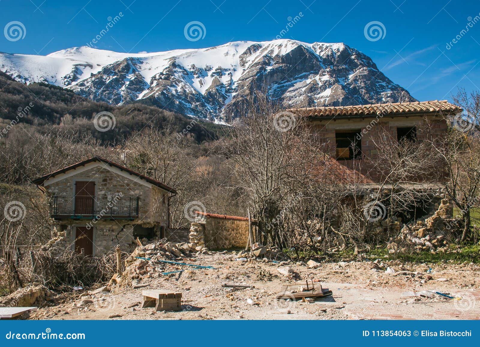 pretare village destroyed by earthquake near the vettore mountain, marche, italy