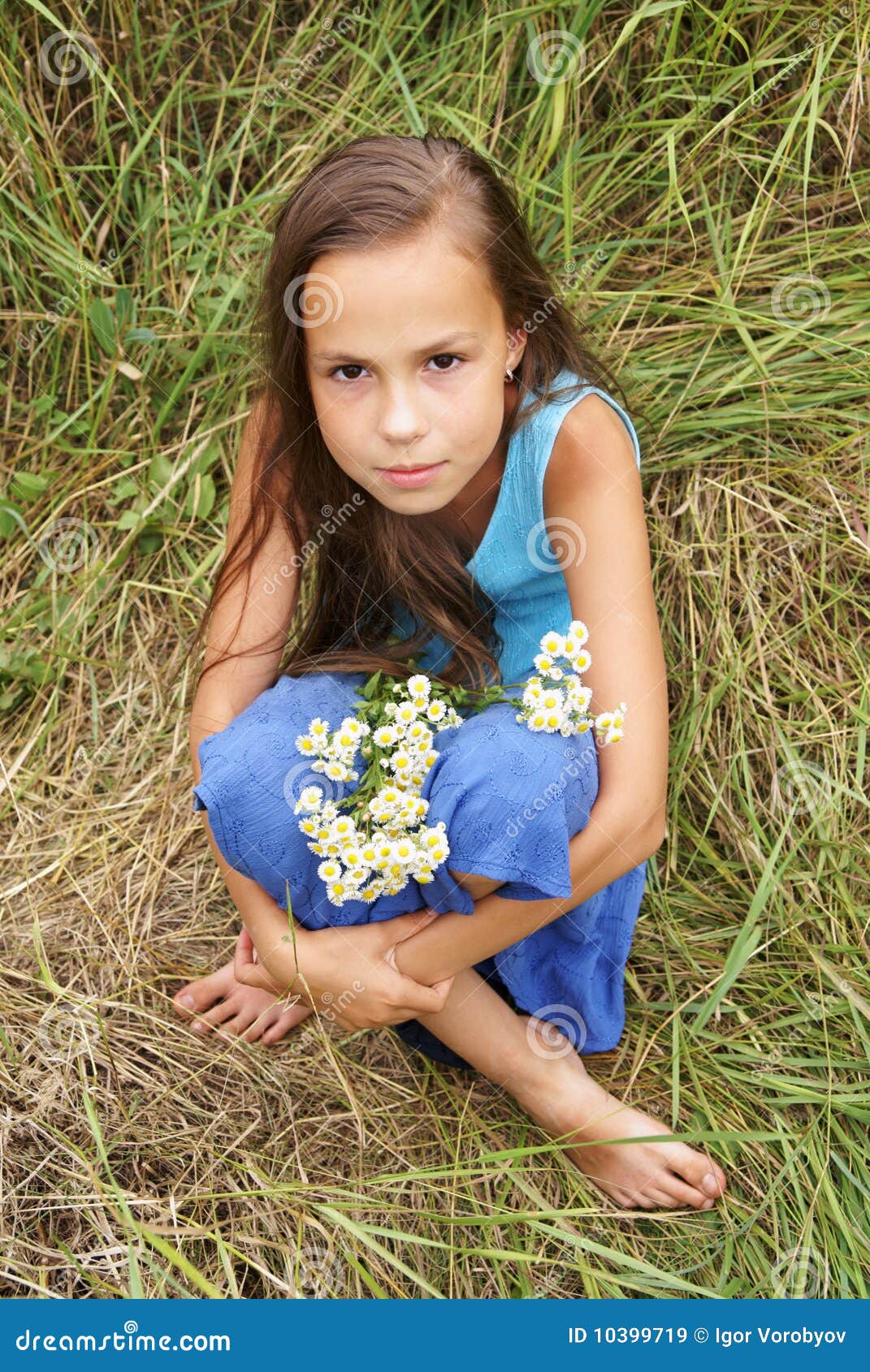 Preteen Girl On Grass Background Stock Image Image Of