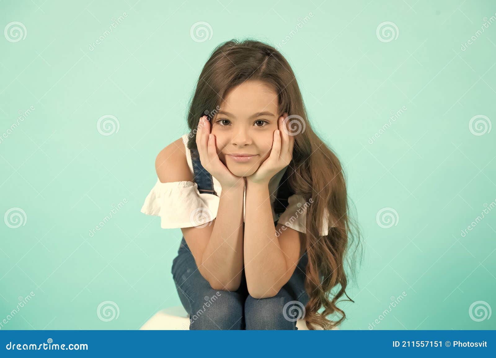 Preteen Model with Hands on Cute Face Stock Image - Image of long, hair:  211557151