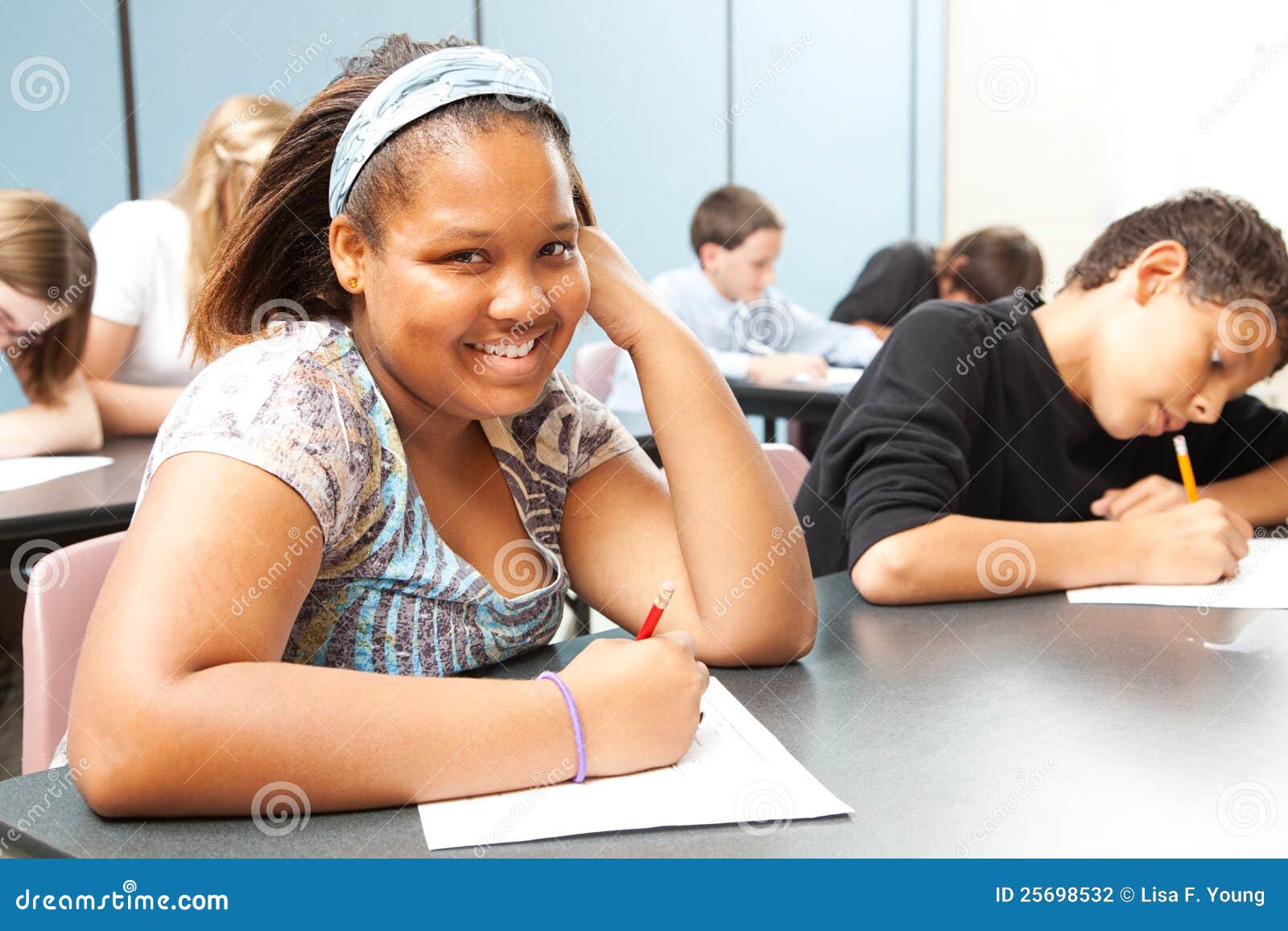 Pretty African-American Teen in Class Stock Ph Pretty African-American Teen in Class Stock Ph