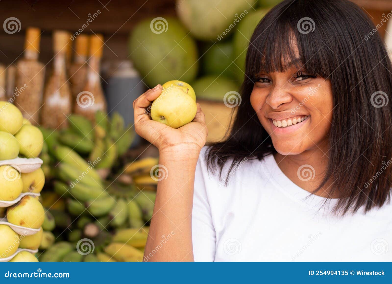 African Lady Shopping for Apples Stock Image Image of local, buyer