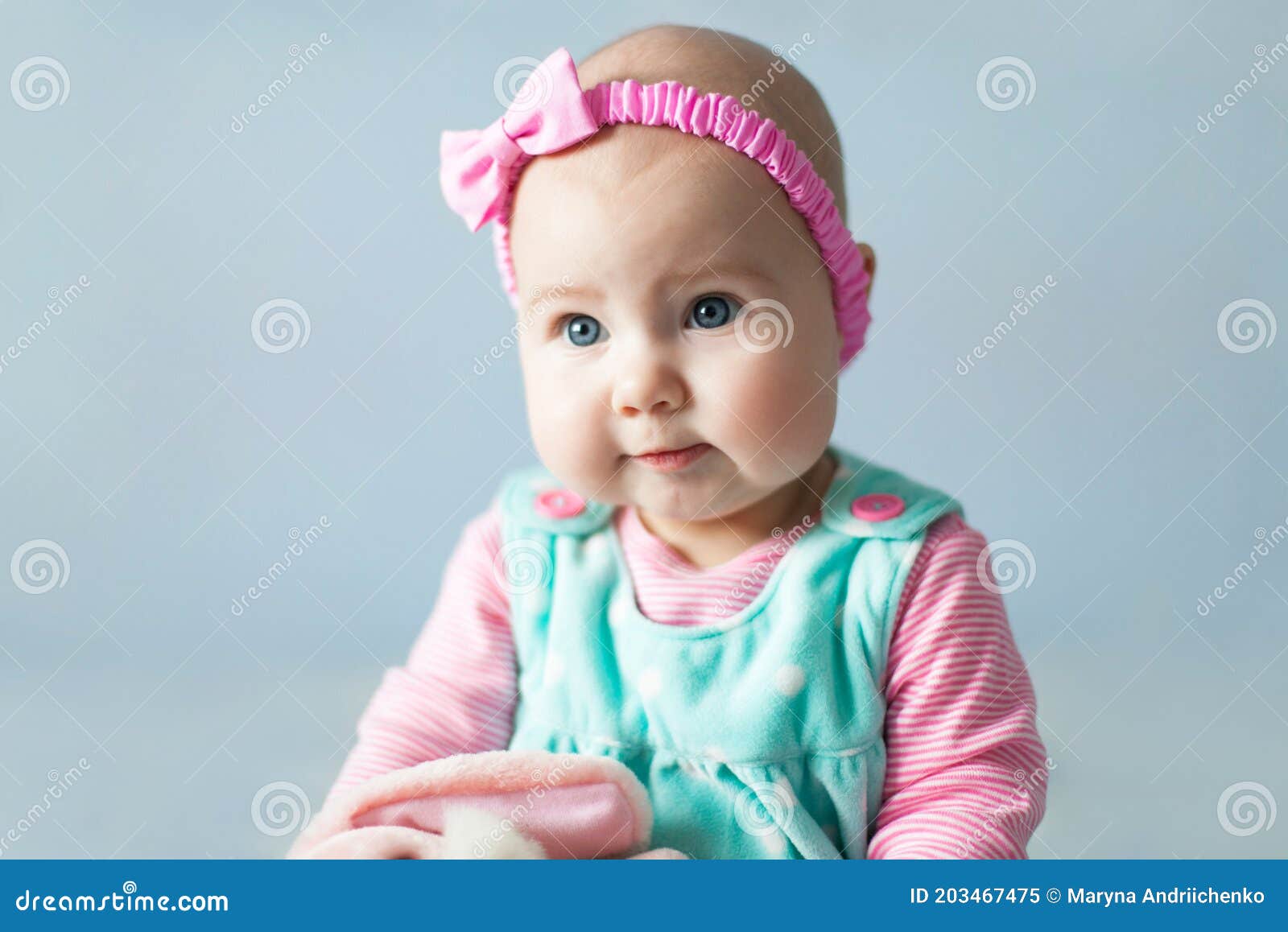Pretty Baby Girl with Sweet Cute Pink Cheeks. Child Has Blue Eyes ...