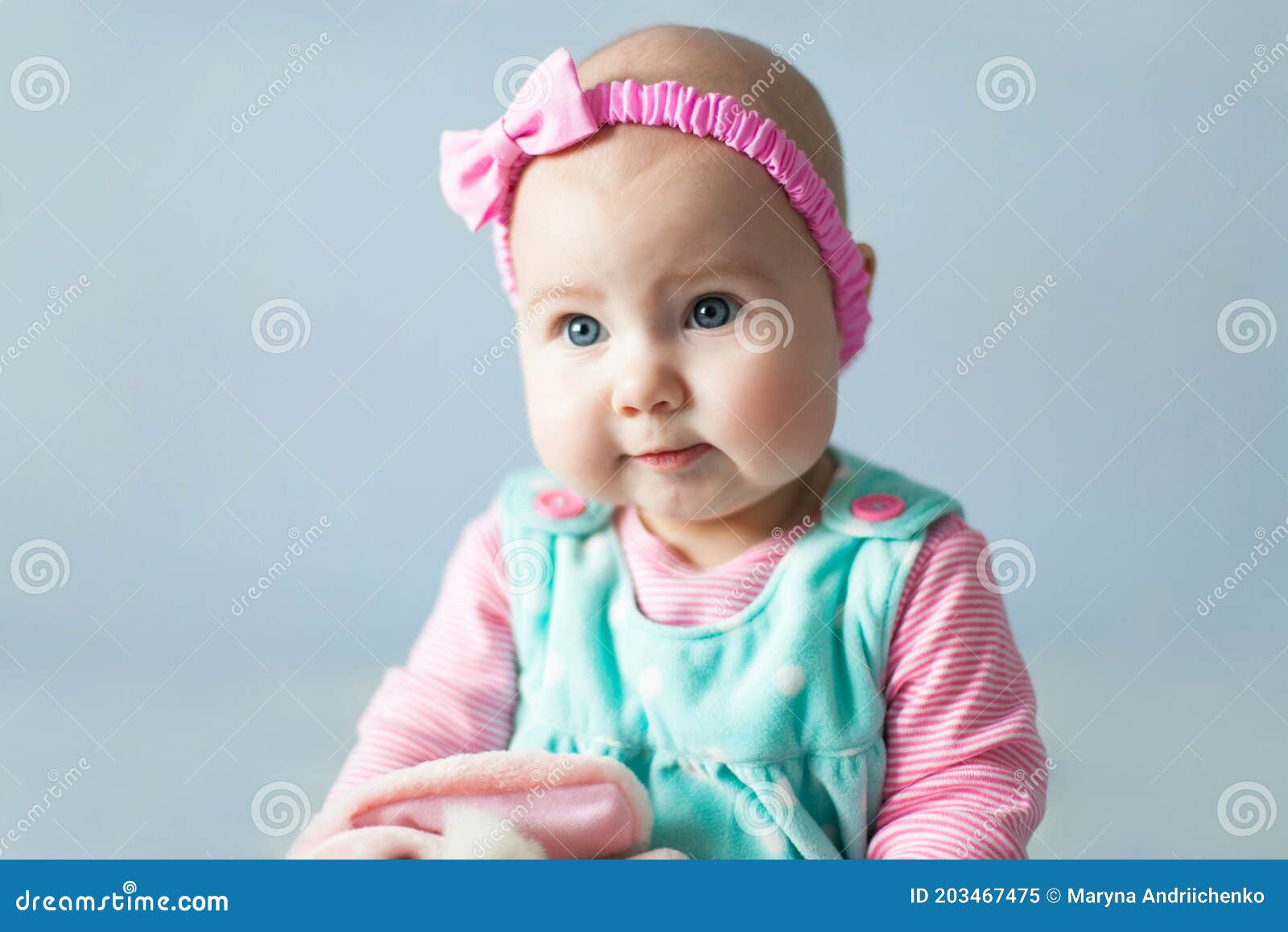 Pretty Baby Girl with Sweet Cute Pink Cheeks. Child Has Blue Eyes ...