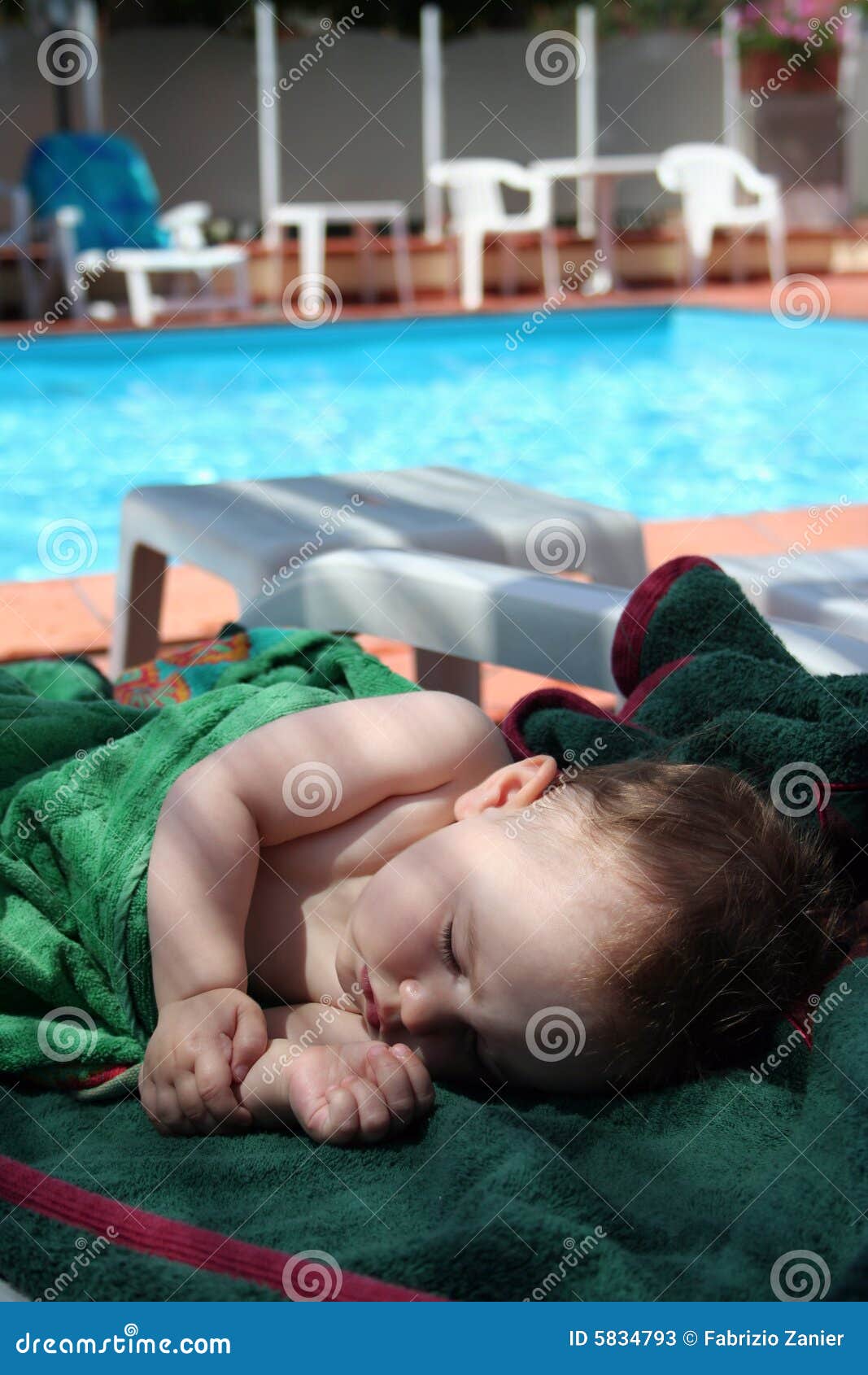 Pretty Baby Sleep on a Bench with Towels Stock Image Image of bench
