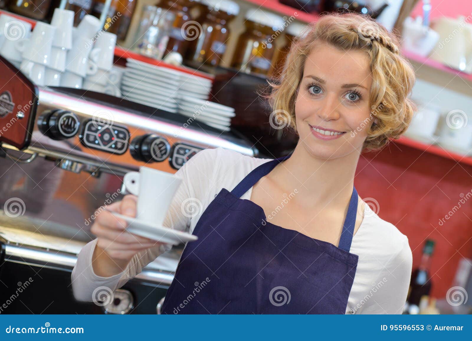 Pretty Barista Pressing Coffee for Coffee Machine at Bar Stock Image Image of cafe, food 95596553