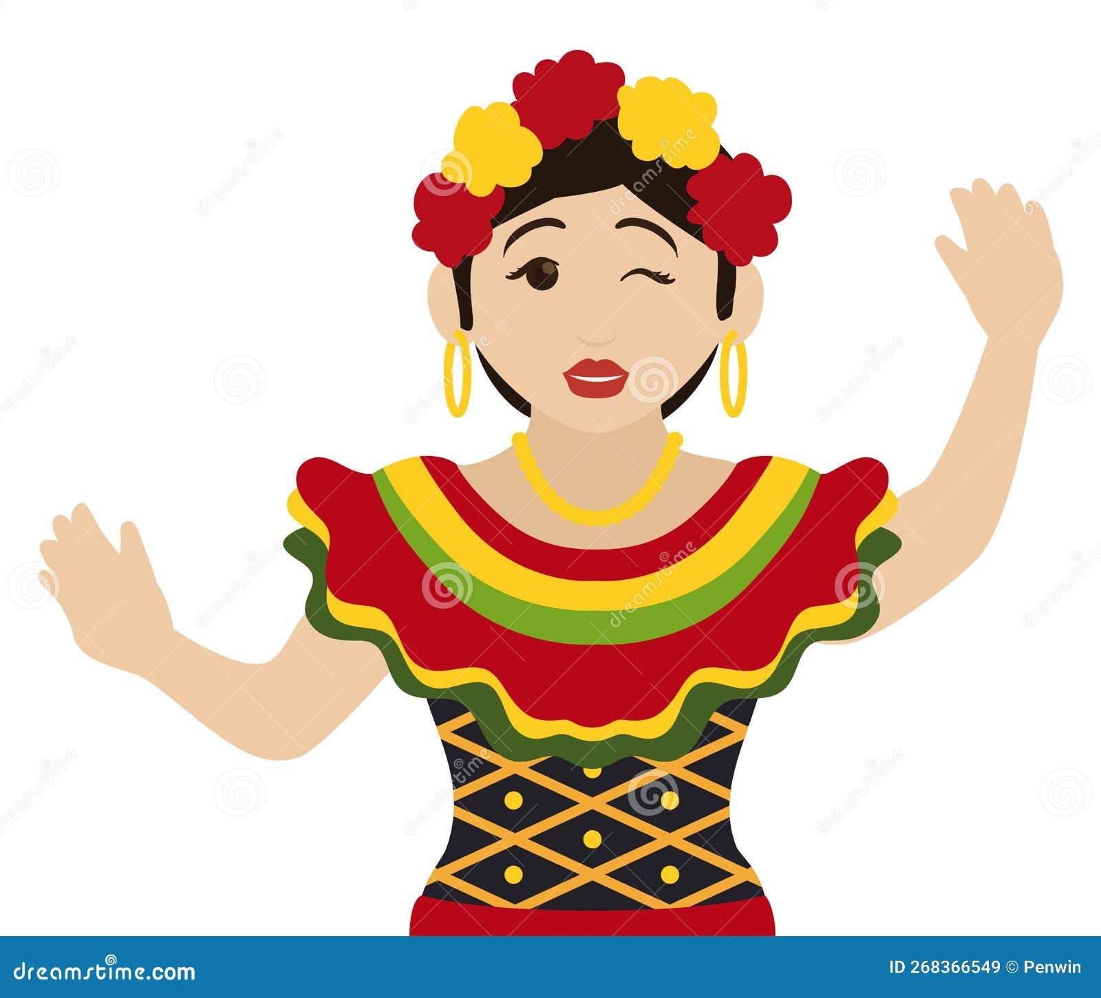 pretty barranquilla`s carnival woman dancer saluting at you,  