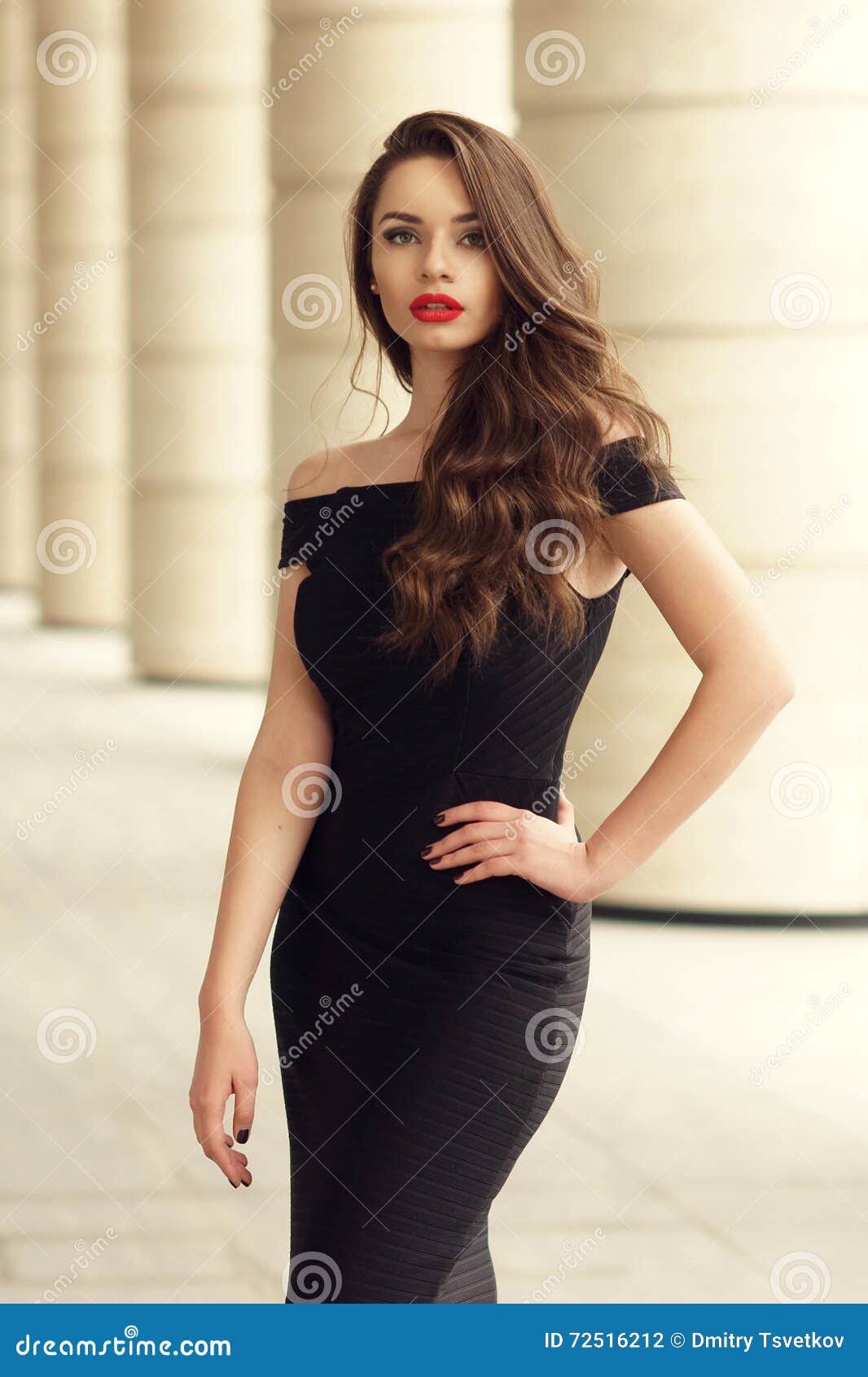 Pretty Beautiful Business Woman in Elegant Black Dress Stock Photo ...