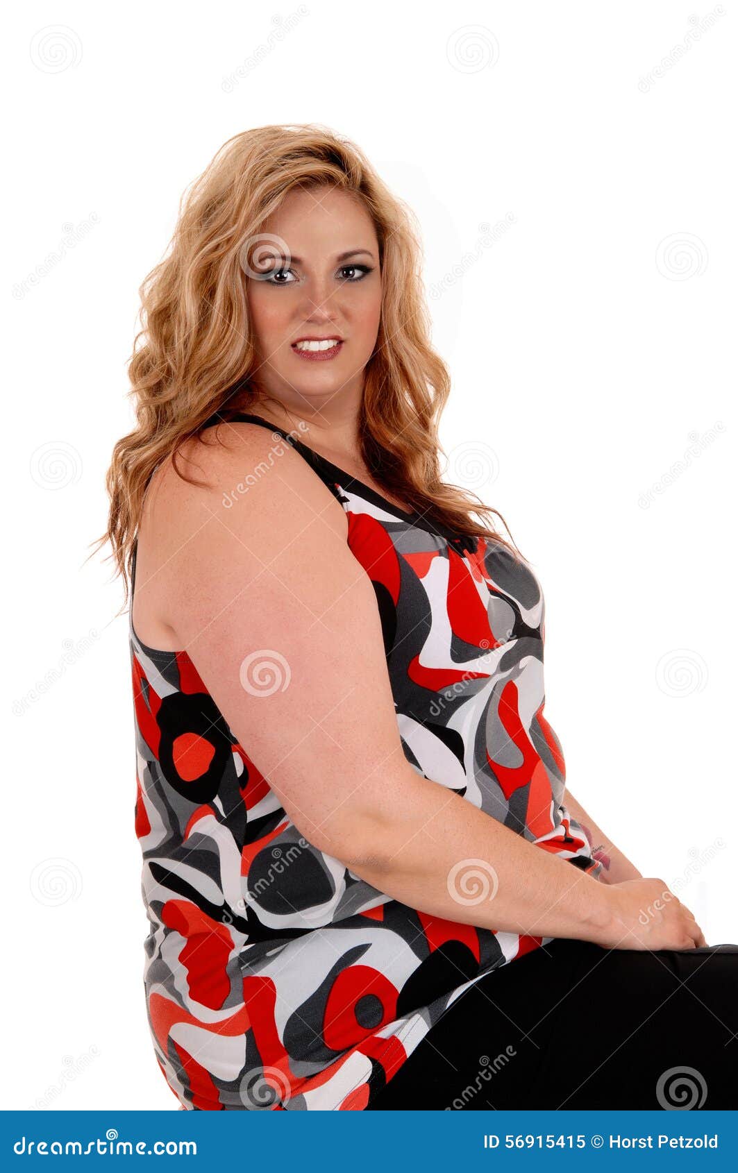 Pretty Blond Big Woman Sitting. Stock Image - Image of glamour