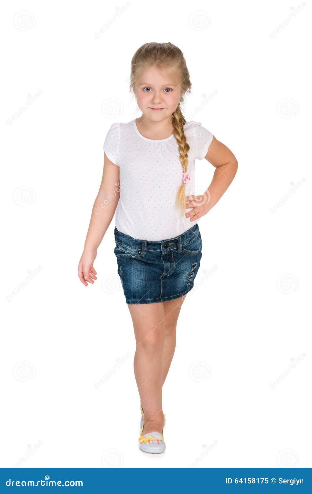 Pretty blond girl walks stock image. Image of little - 64158175