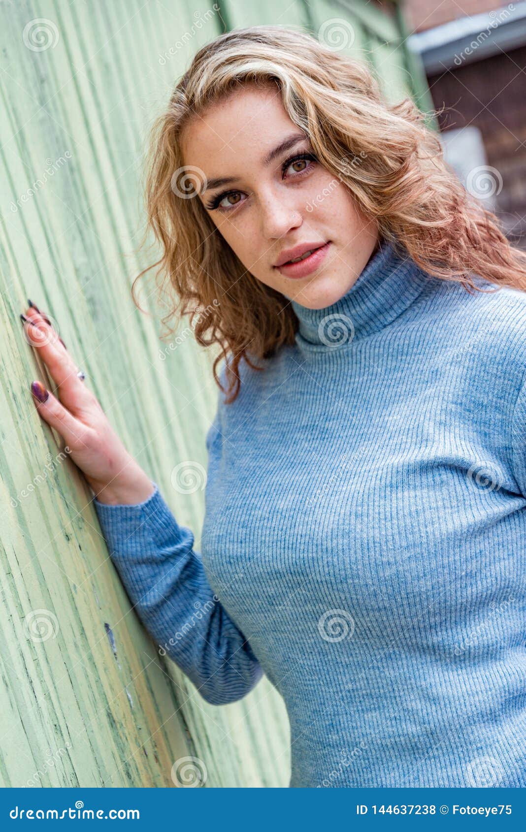 Pretty Blonde Girl Woman In Turtleneck Sweater Stock Photo ...