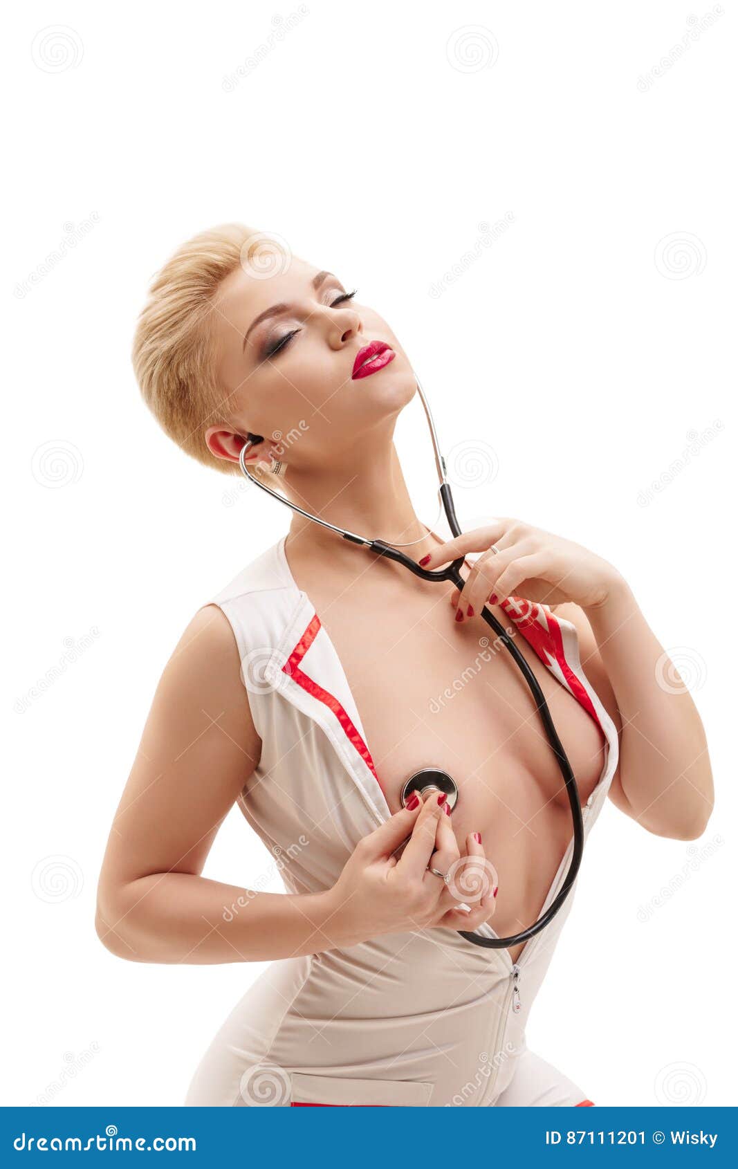 Pretty Blonde Nurse Topless in Uniform Stock Image - Image of