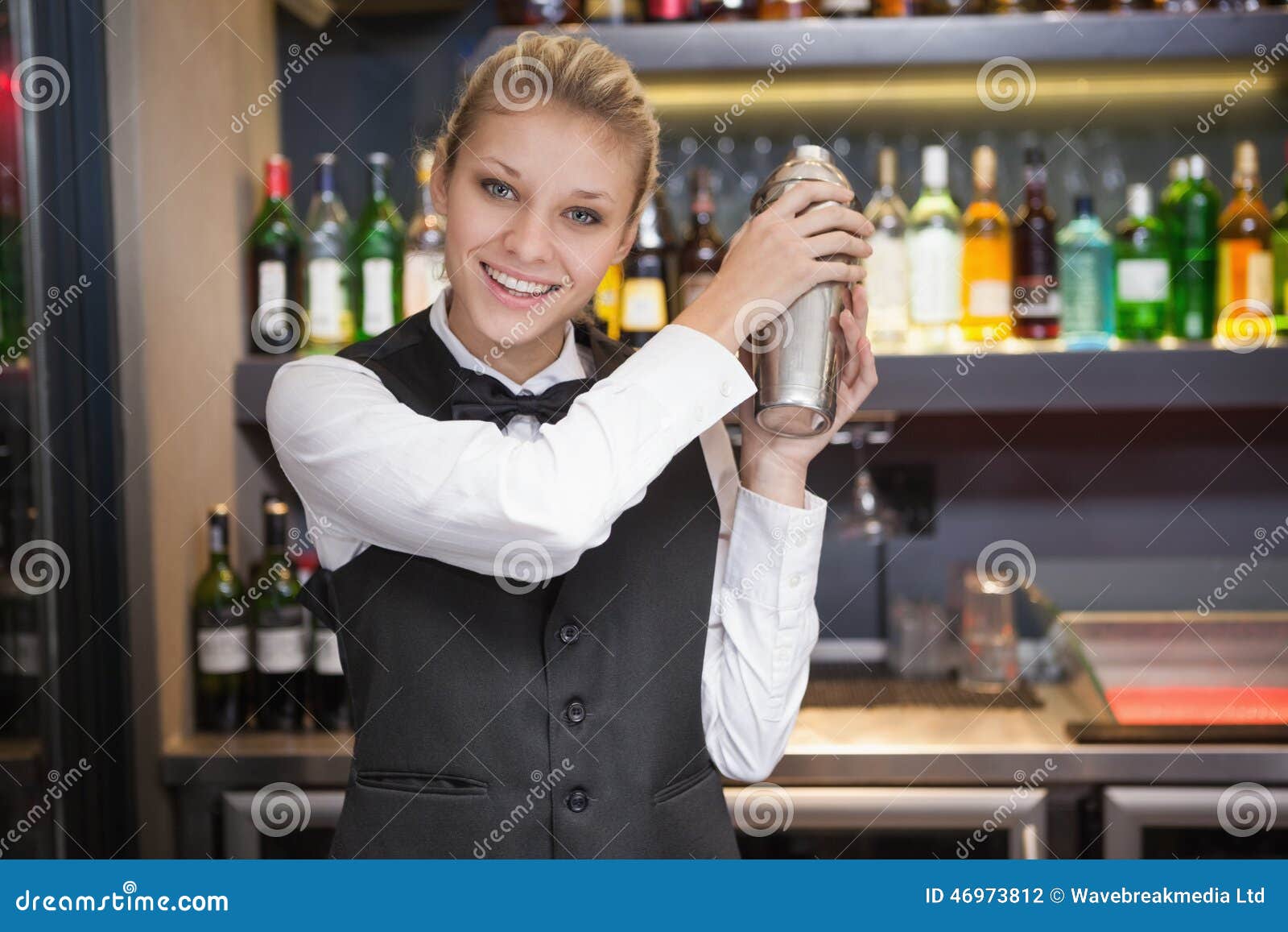 Pretty Blonde Waitress Shaking Cocktail Stock Photo Image of hair