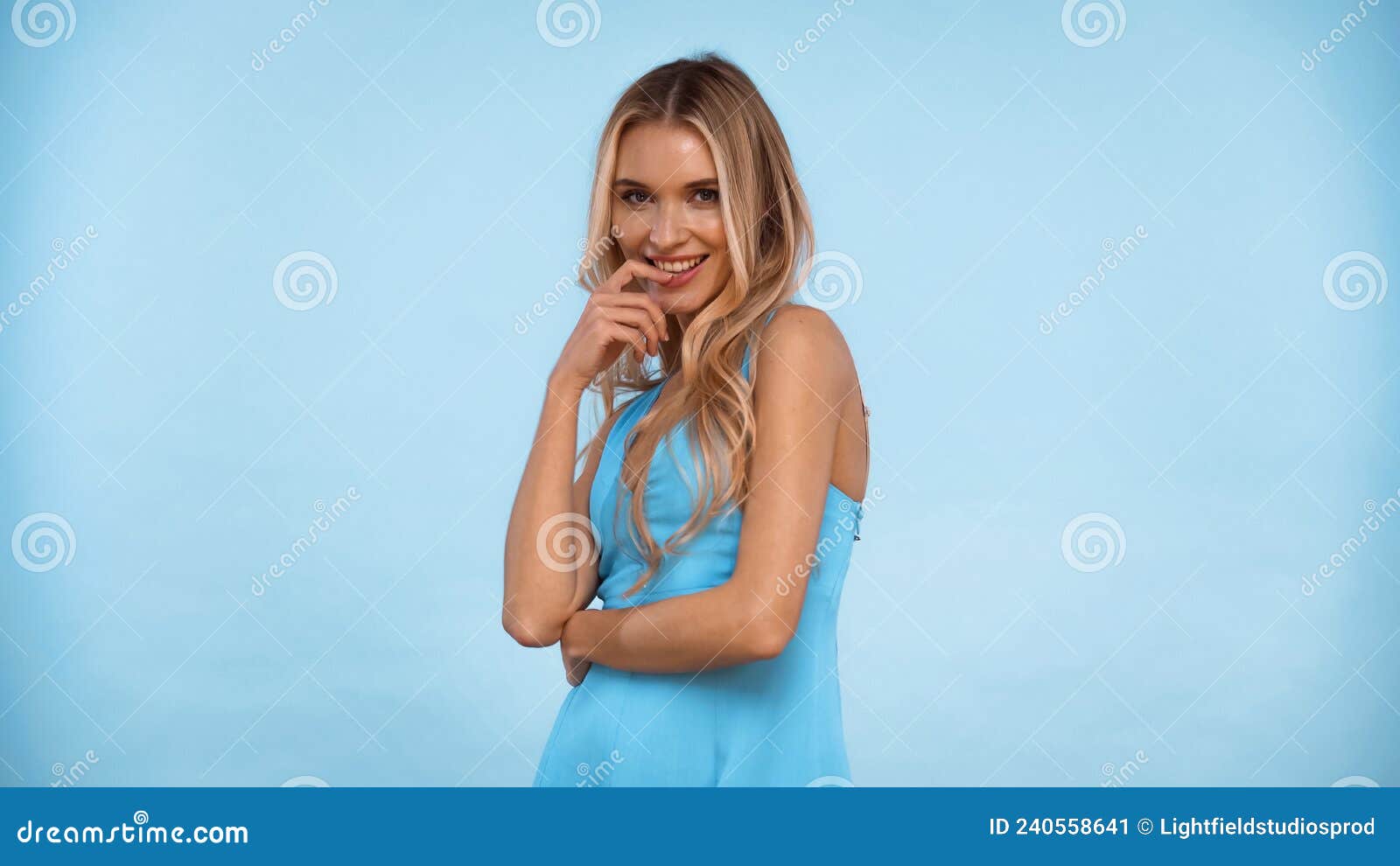 Pretty Blonde Woman Holding Finger Near Stock Image Image Of Woman