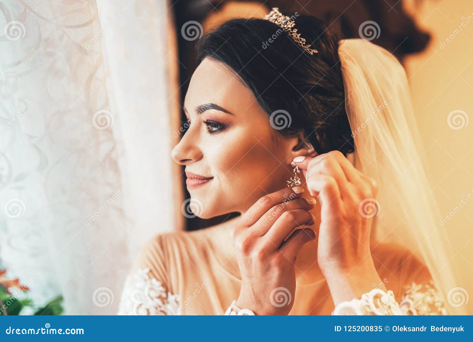Beautiful Bride Dressing Up before Wedding Stock Image - Image of