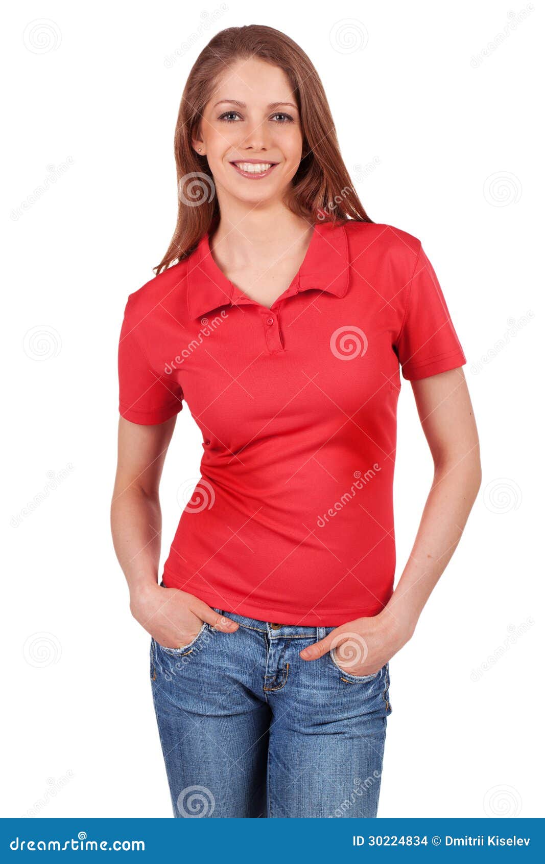 red shirt and blue jeans