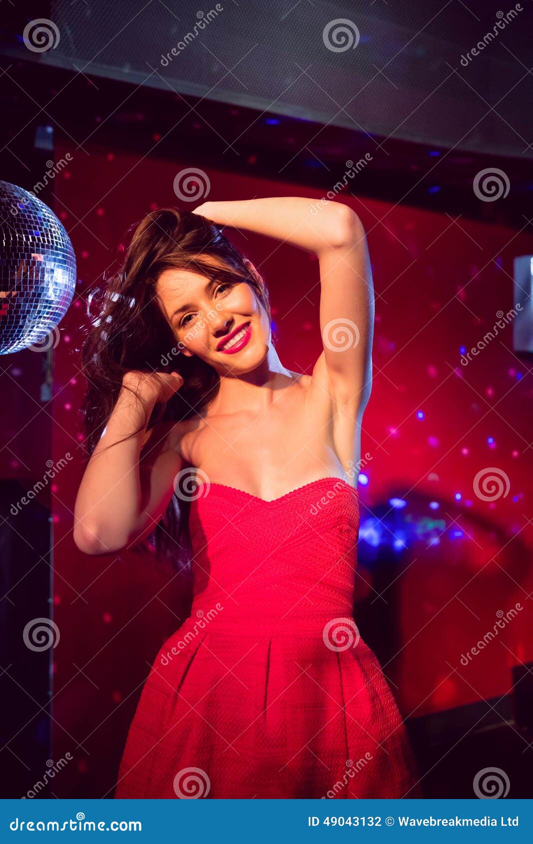 Pretty Brunette Dancing and Smiling Stock Photo - Image of happy, night ...