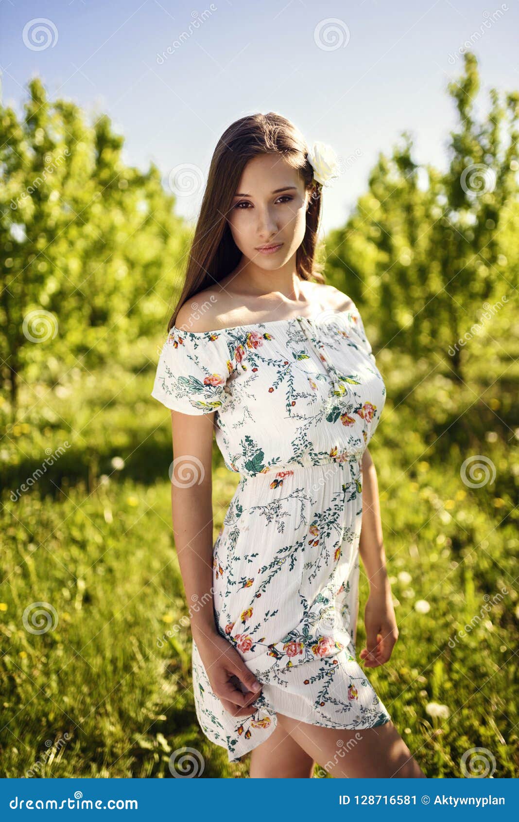 Beautiful Girl in the Orchard. Stock Image - Image of dress, harvest ...