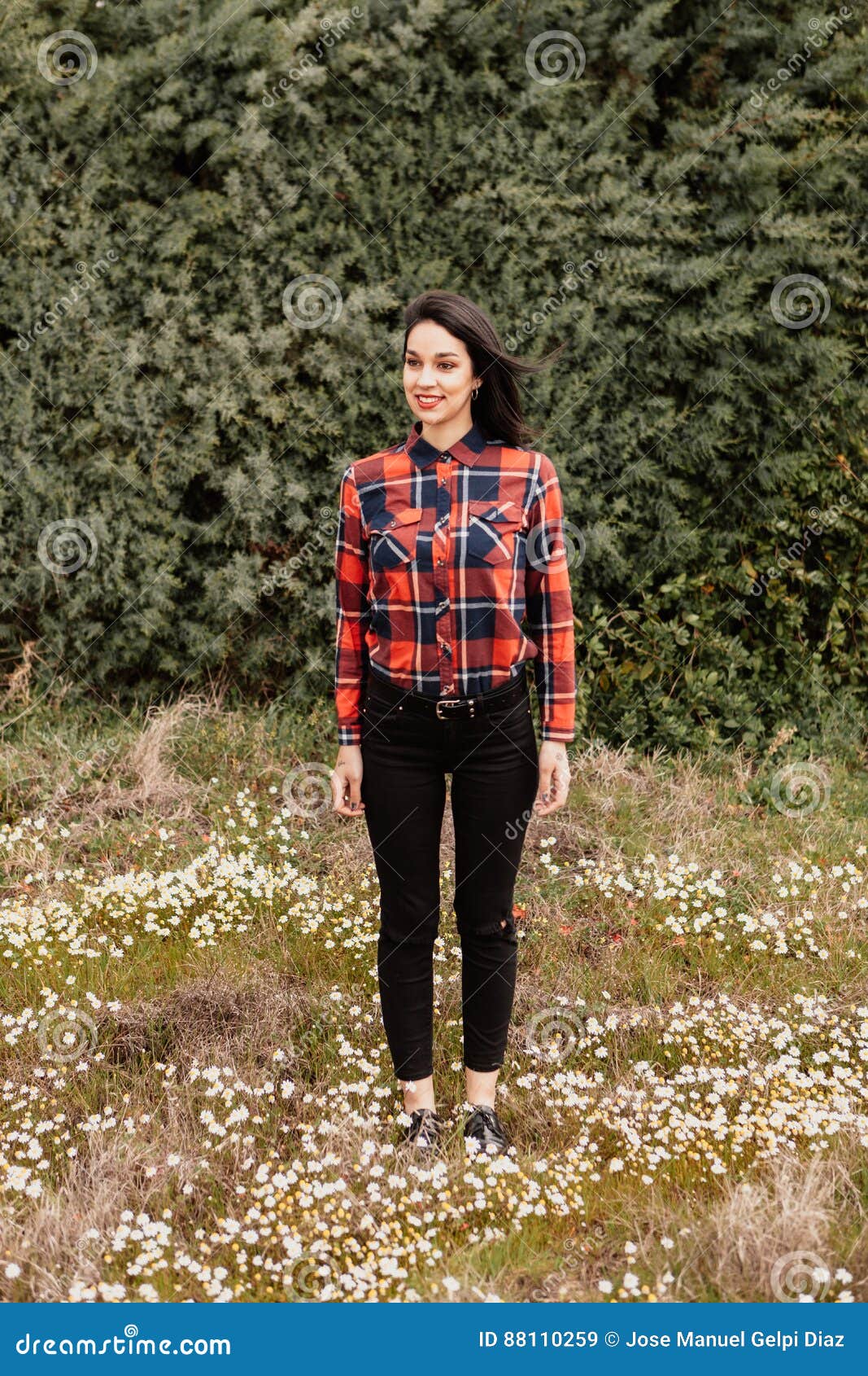 Pretty Brunette Girl with Red Plaid Shirt Stock Image - Image of ...