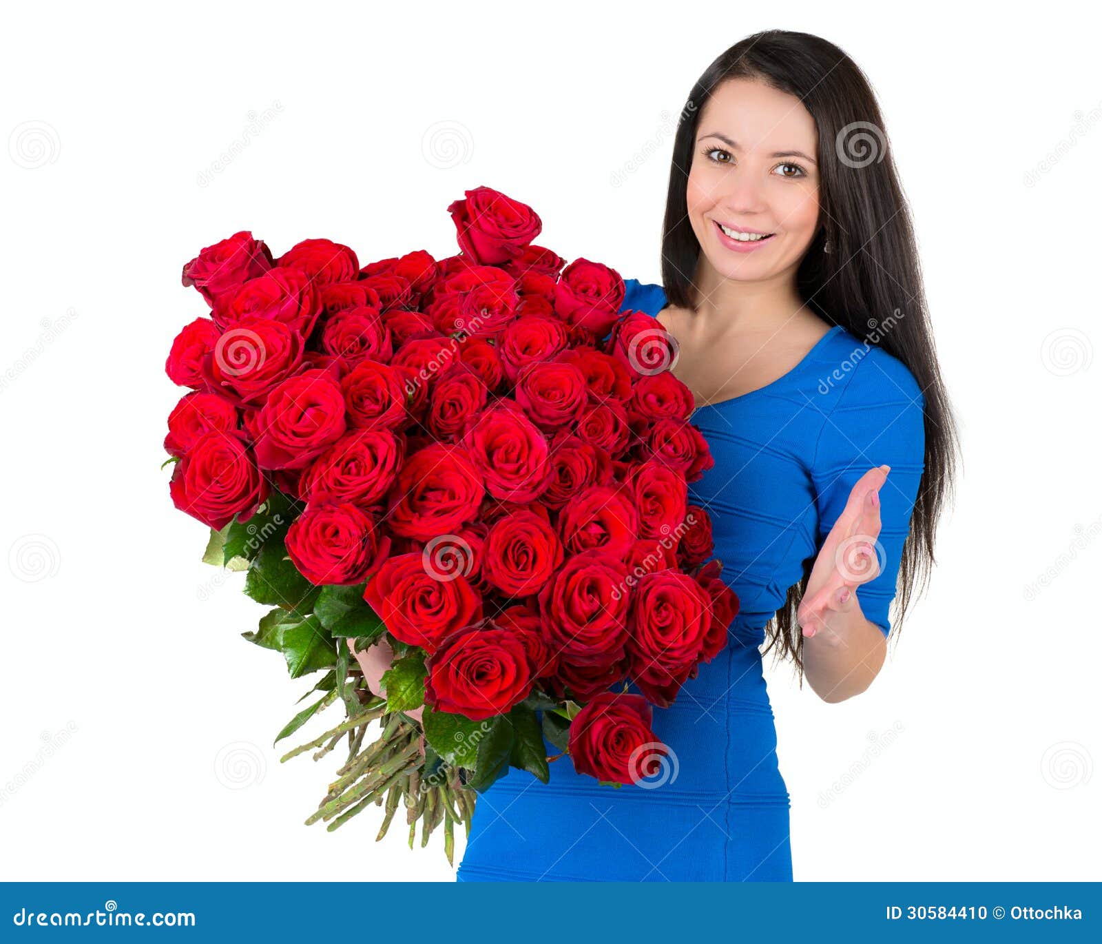 Pretty Brunette Holding a Large Bouquet of Red Ros Stock Photo - Image of  wife, folded: 30584410