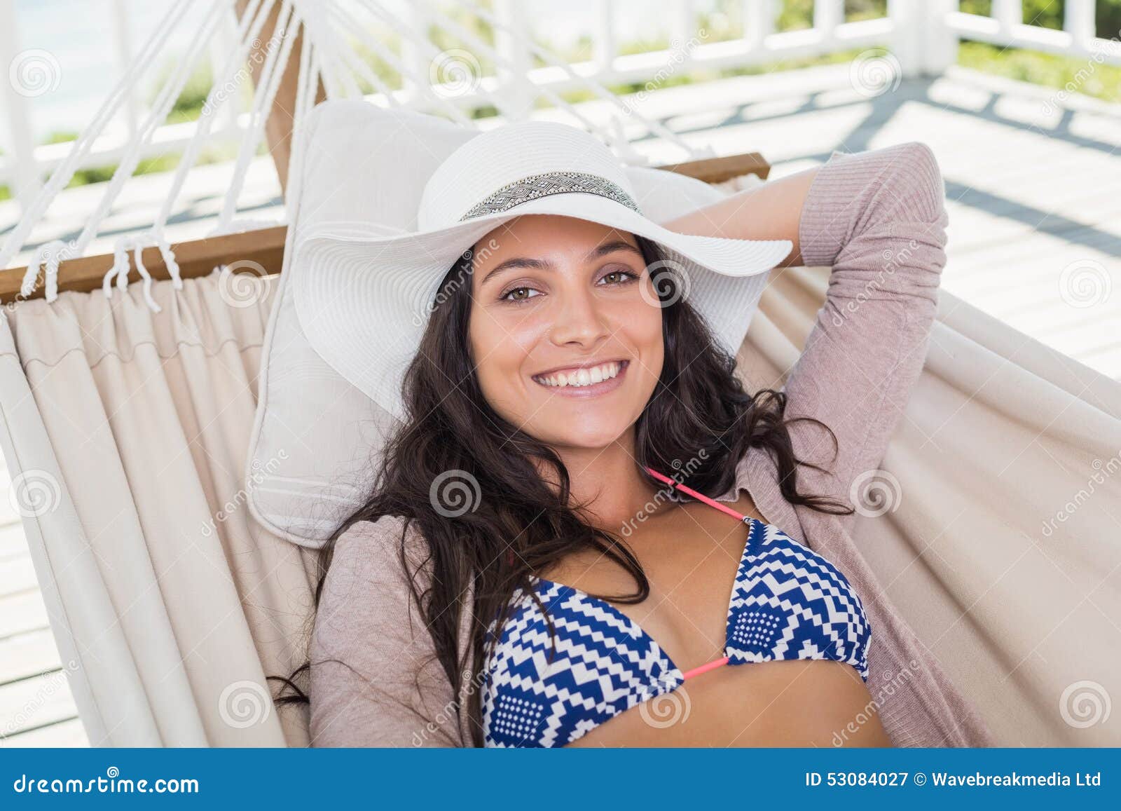 Pretty Brunette Relaxing On A Hammock Stock Image Image Of Gorgeous Brunette 53084027