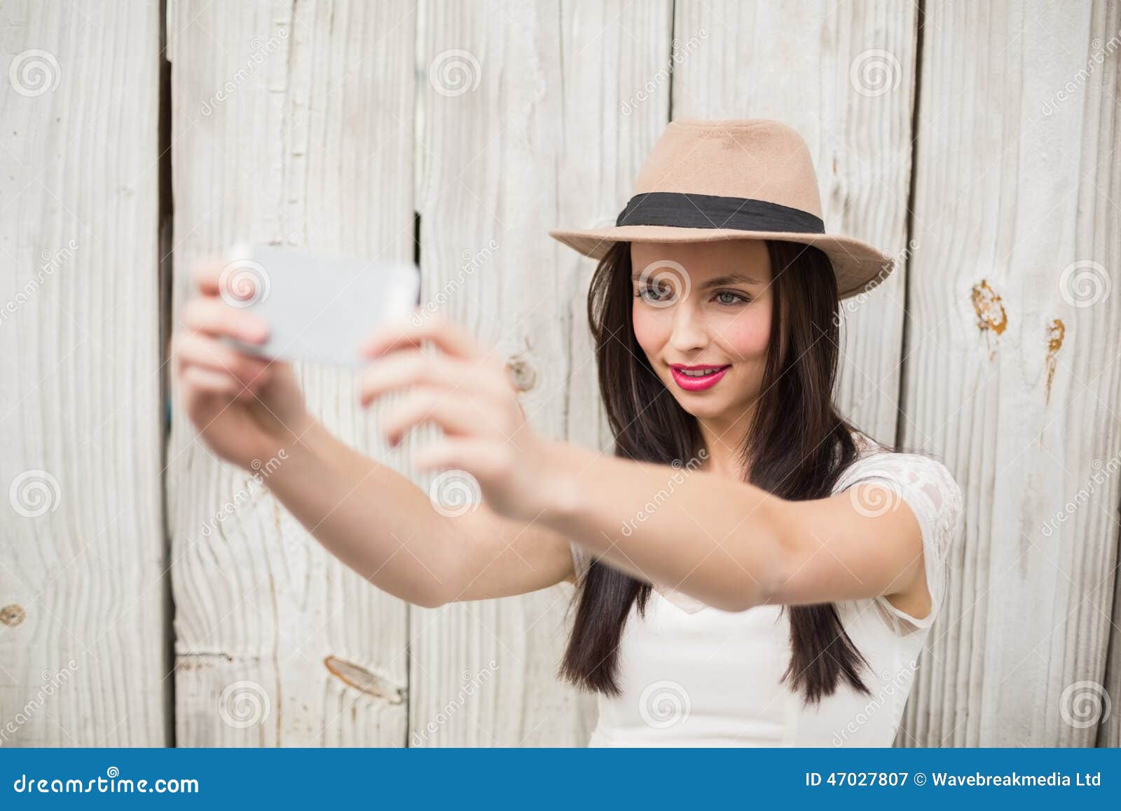 Pretty Brunette Taking A Selfie Stock Image Image 47027807