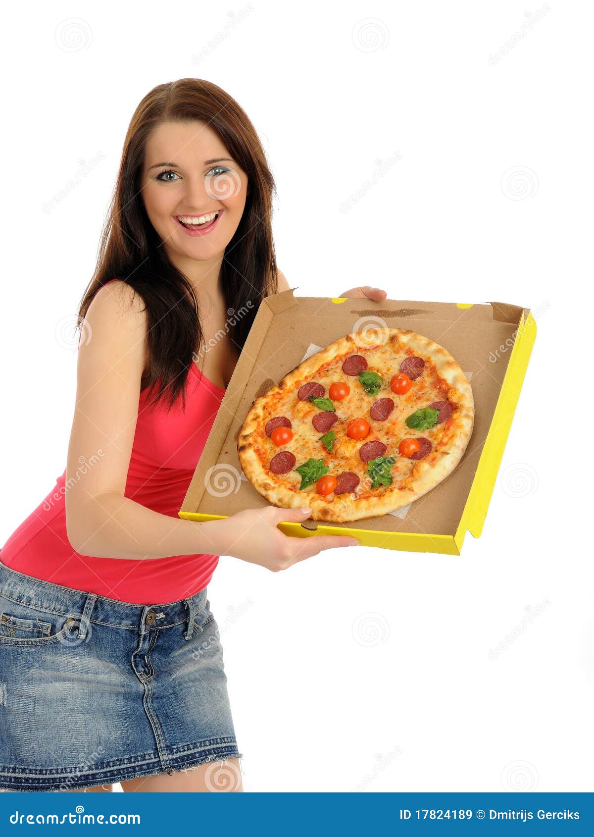 Pretty Casual Girl With Pizza In Delivery Box Stock Image Image Of Adult Italian 17824189