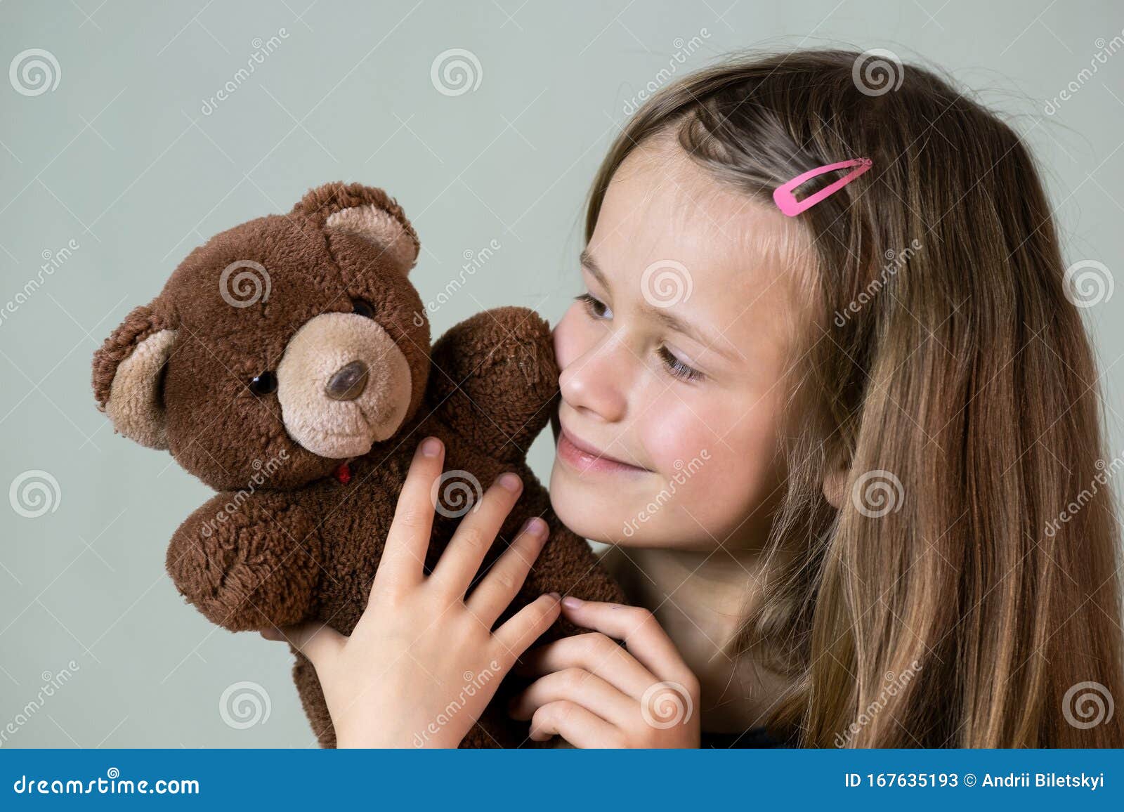 Pretty Child Girl Playing with Her Teddy Bear Toy Stock Image - Image ...